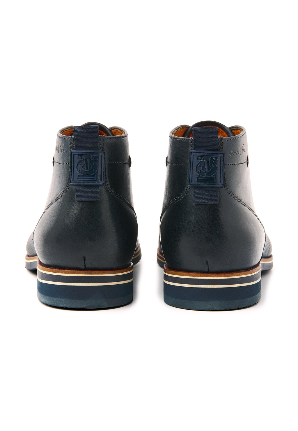 Navy gladleren Sabinus halfhoge veterschoen met fijne print