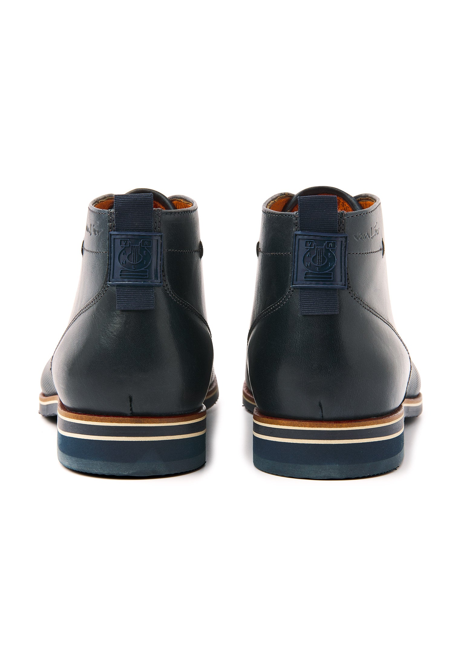 Navy gladleren Sabinus halfhoge veterschoen met fijne print