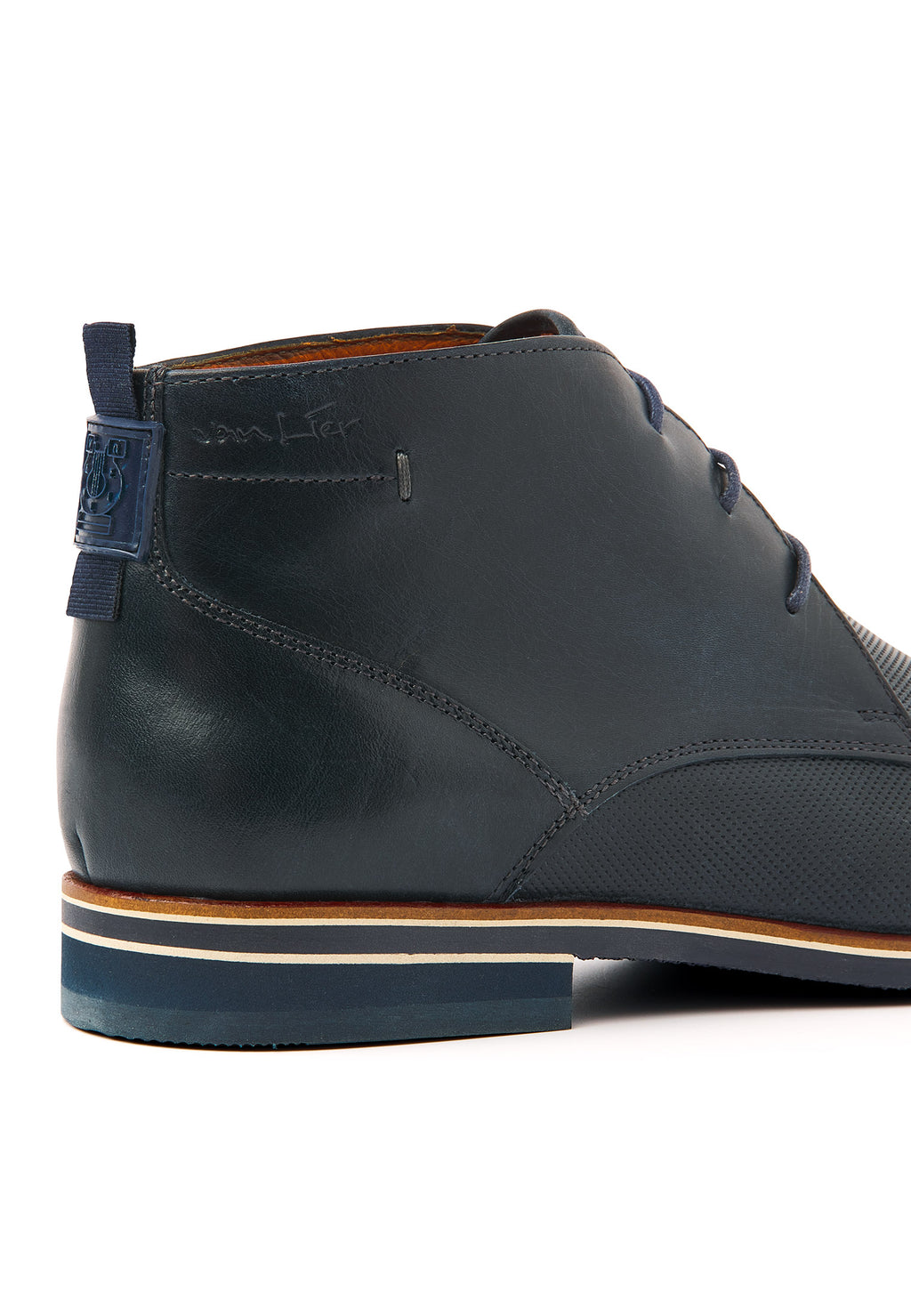 Navy gladleren Sabinus halfhoge veterschoen met fijne print