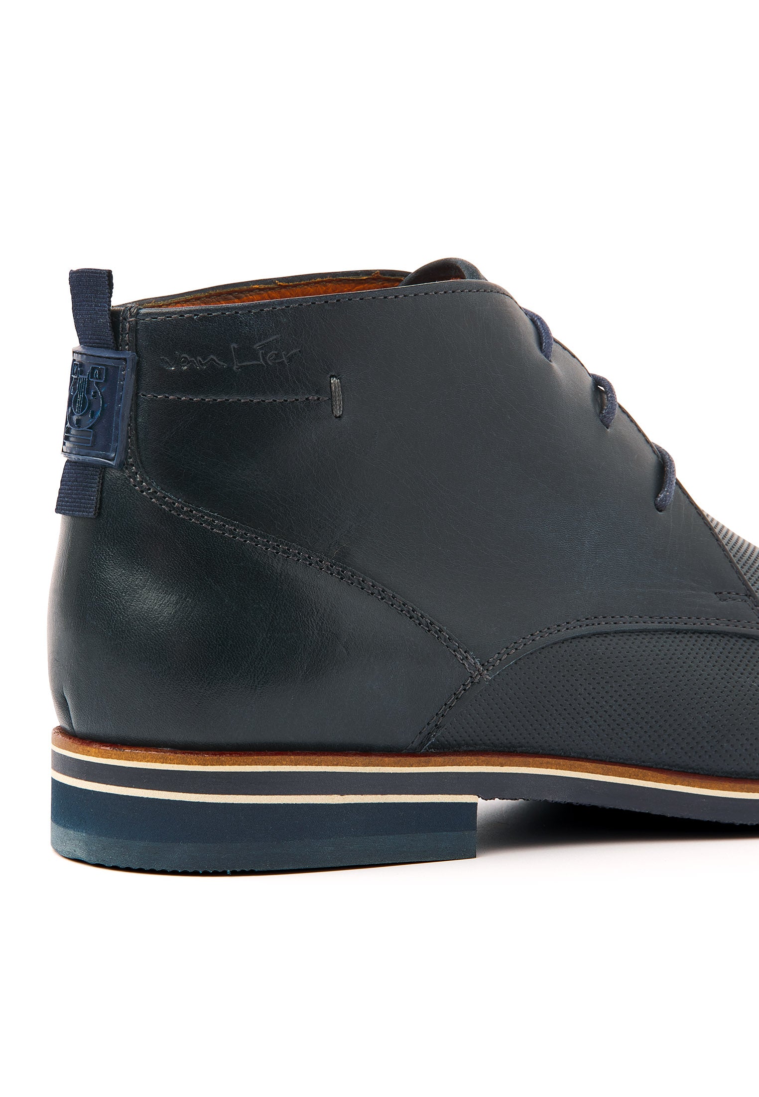 Navy gladleren Sabinus halfhoge veterschoen met fijne print