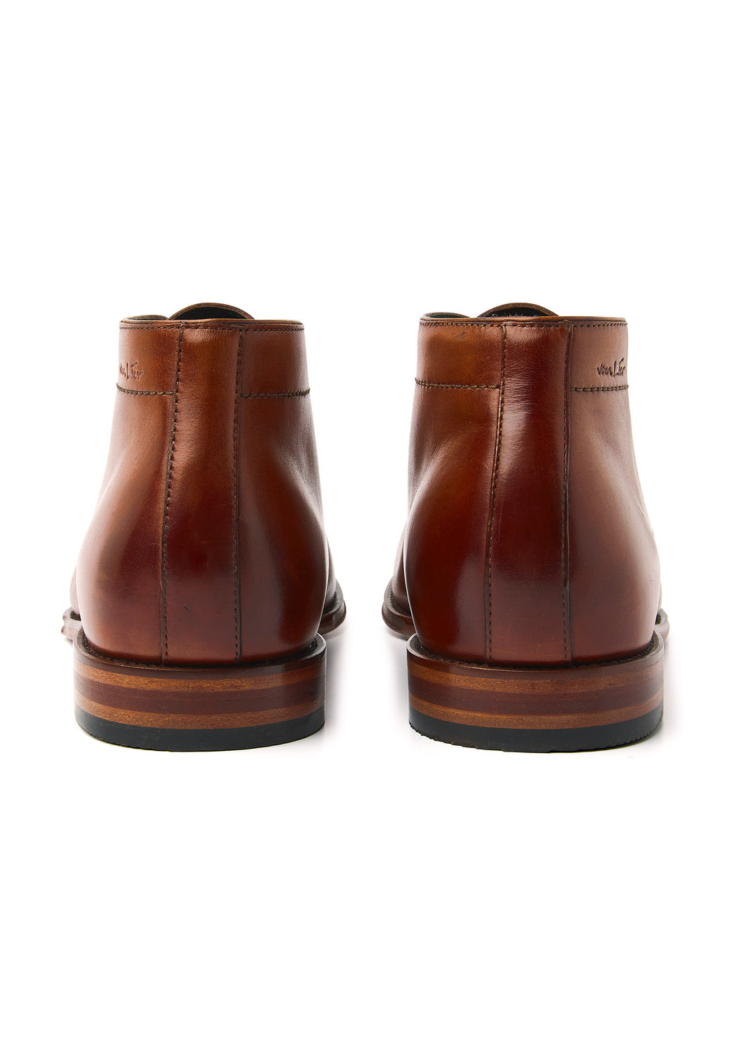 Cognac gladleren Madison halfhoge veterschoen
