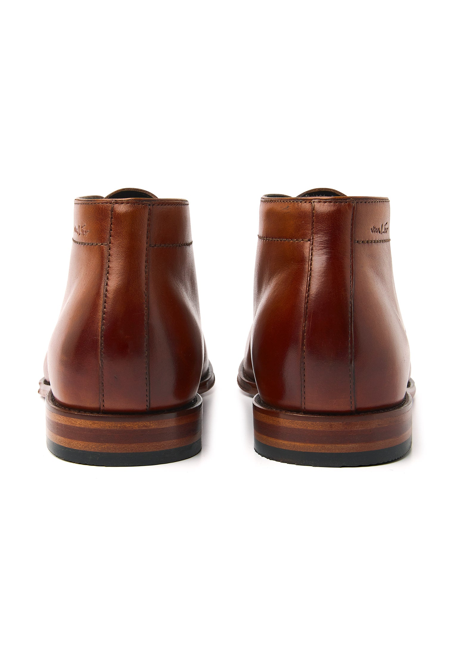 Cognac gladleren Madison halfhoge veterschoen