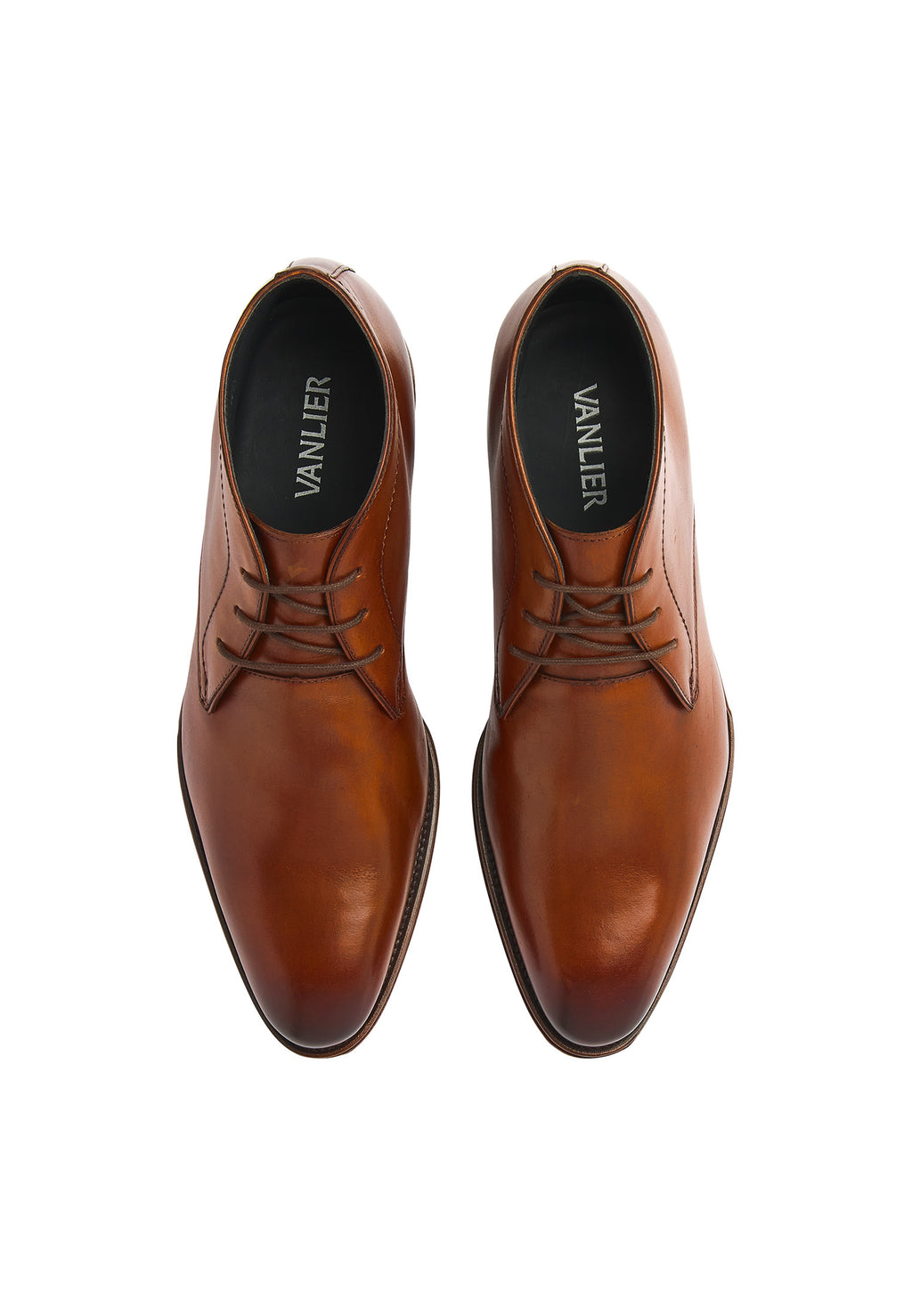 Cognac gladleren Madison halfhoge veterschoen