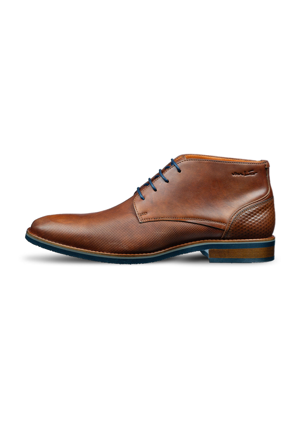 Cognac gladde Loafer Amalfi halfhoge veterschoen met fijne print
