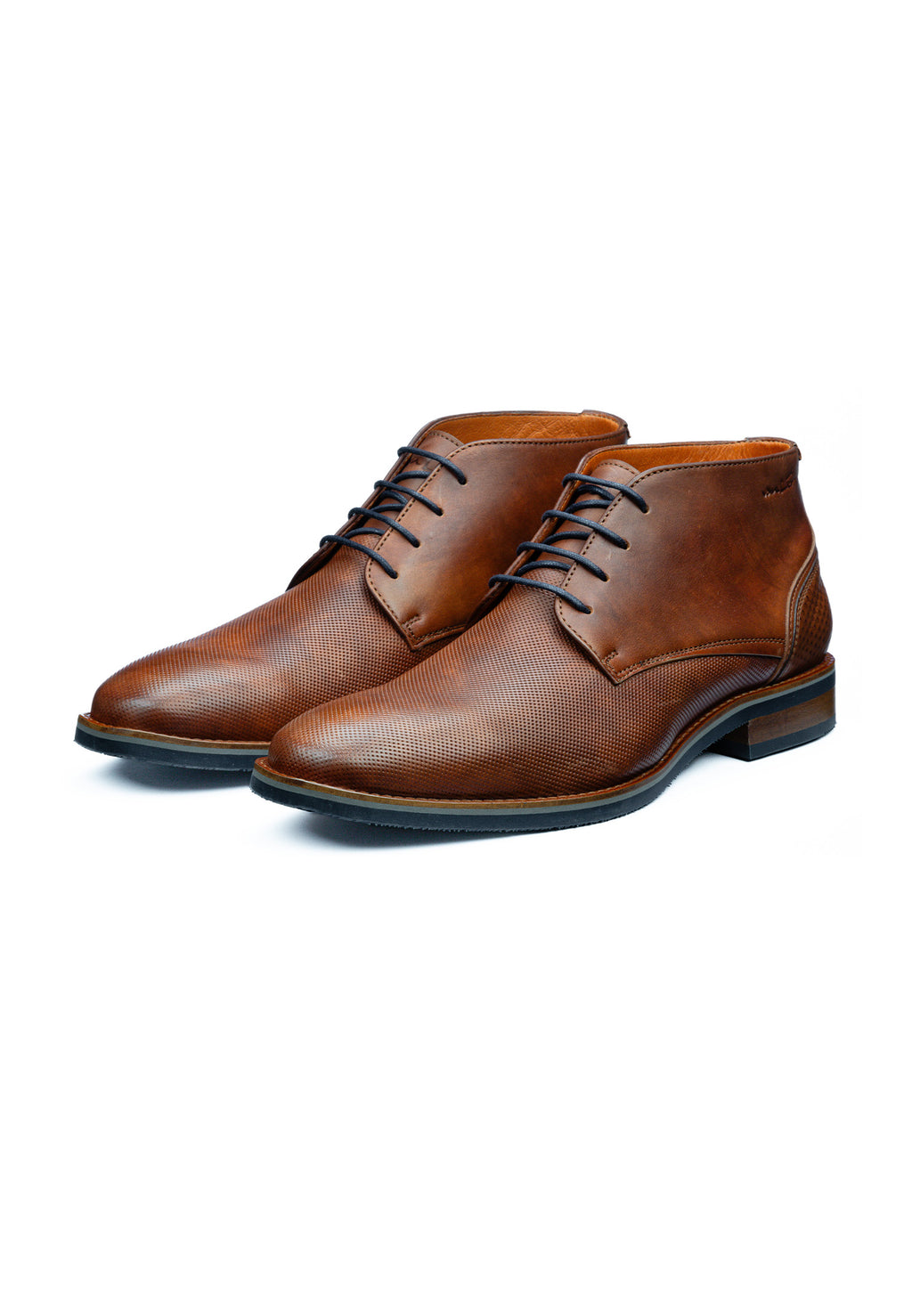 Cognac gladde Loafer Amalfi halfhoge veterschoen met fijne print