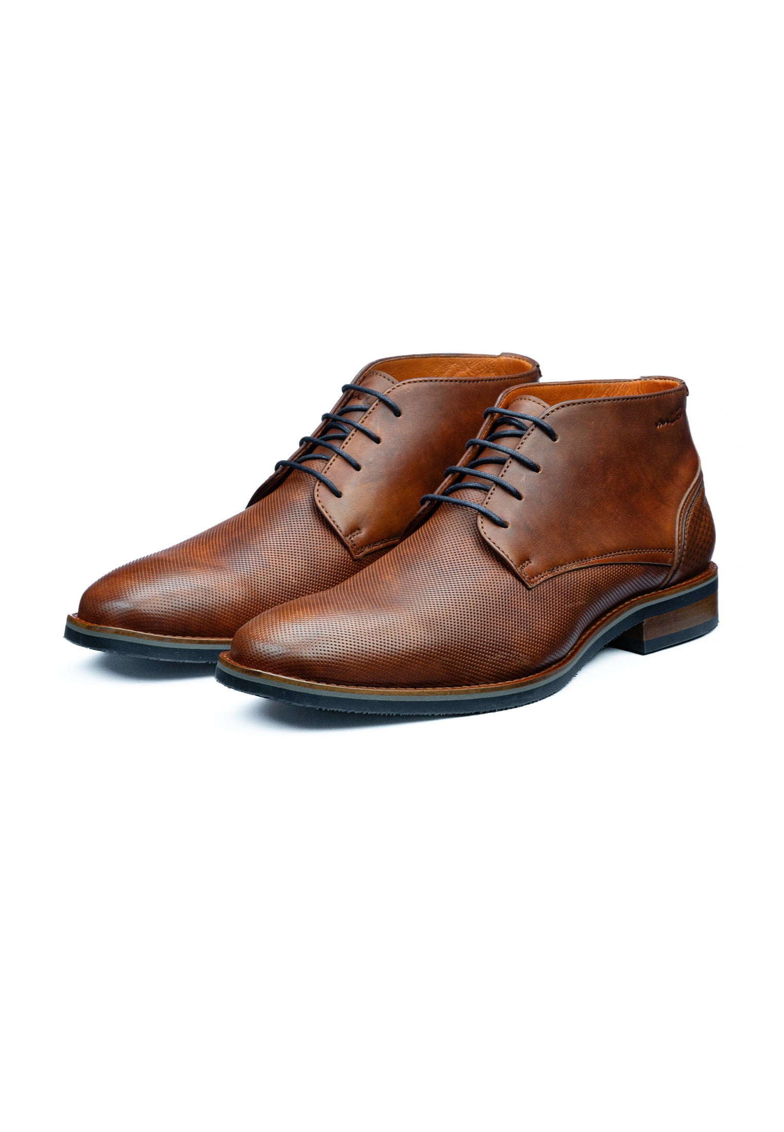 Cognac gladde Loafer Amalfi halfhoge veterschoen met fijne print