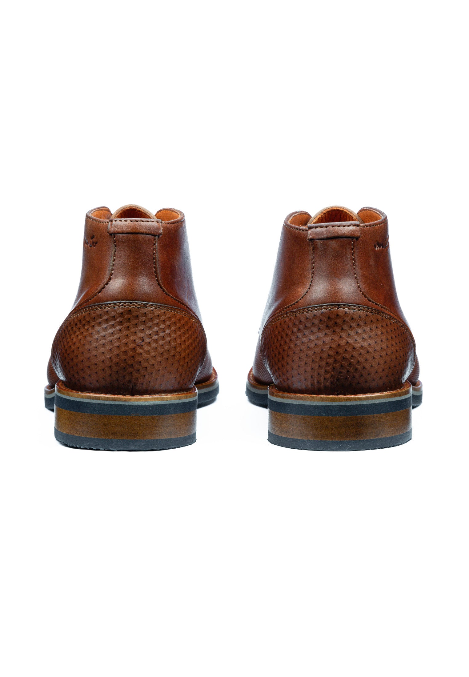 Cognac gladde Loafer Amalfi halfhoge veterschoen met fijne print