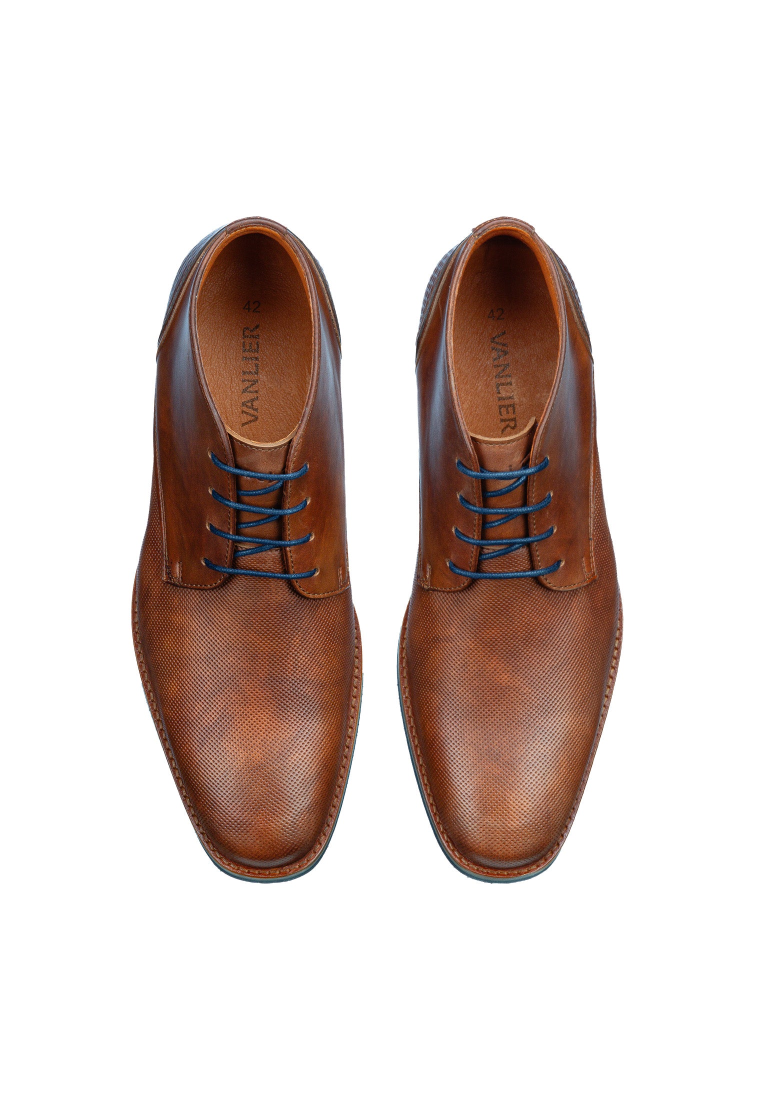 Cognac gladde Loafer Amalfi halfhoge veterschoen met fijne print