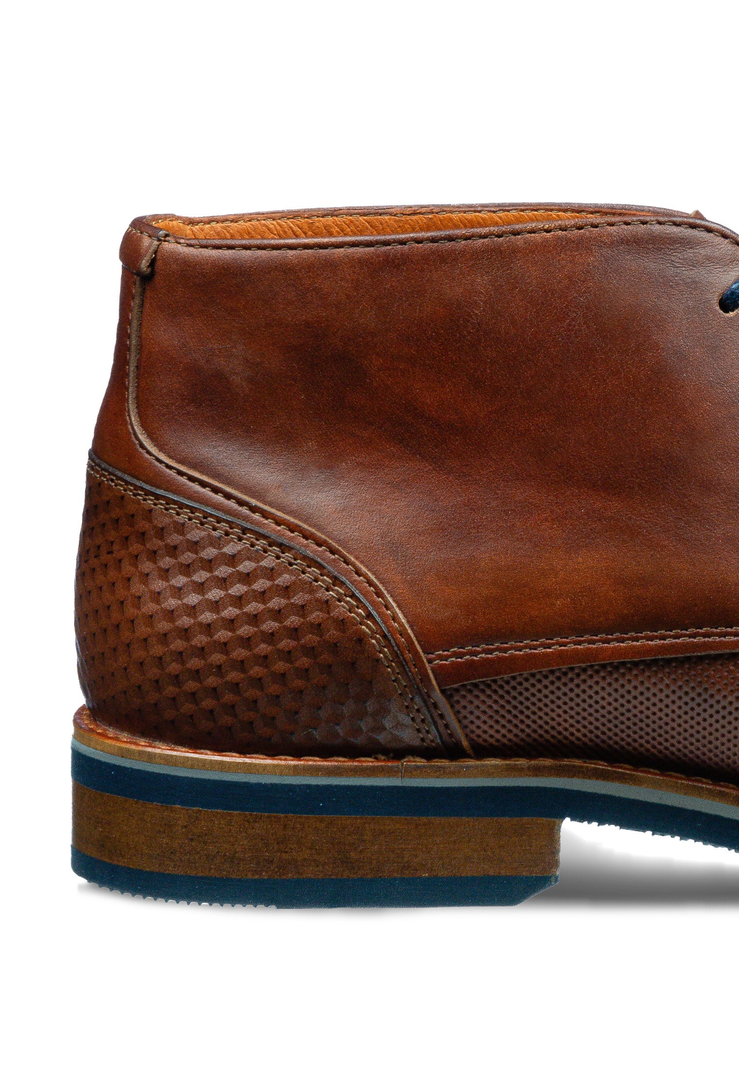 Cognac gladde Loafer Amalfi halfhoge veterschoen met fijne print