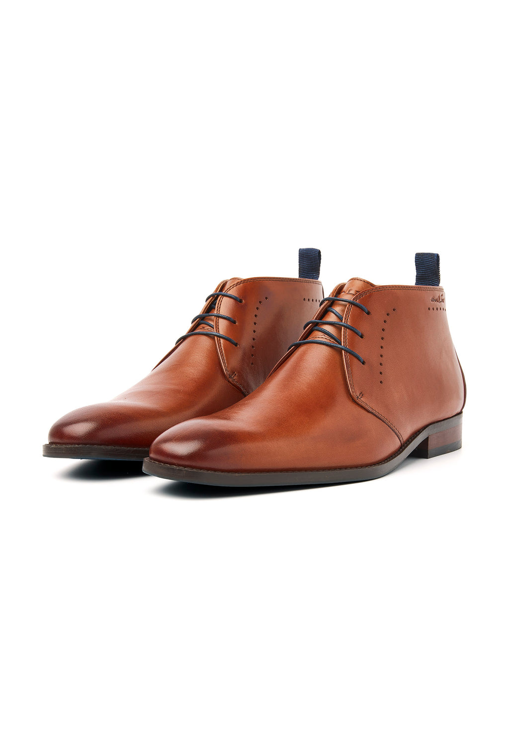 Cognac gladleren Carvalho halfhoge veterschoen