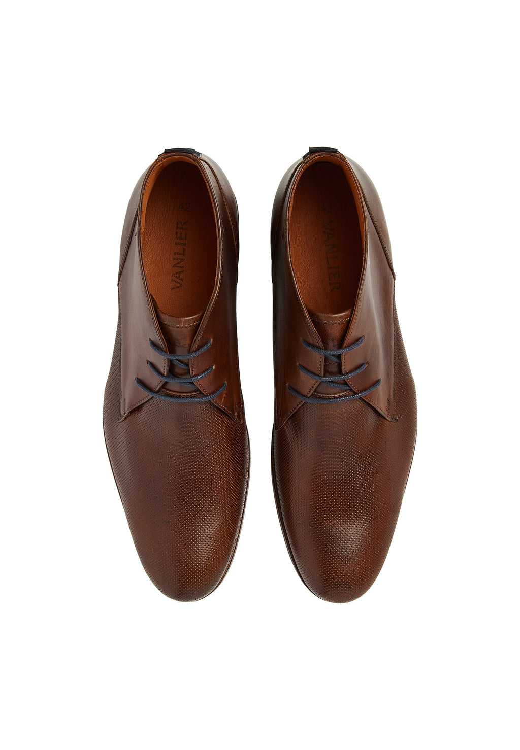 Cognac gladde loafer Sabinus halfhoge veterschoen met fijne print