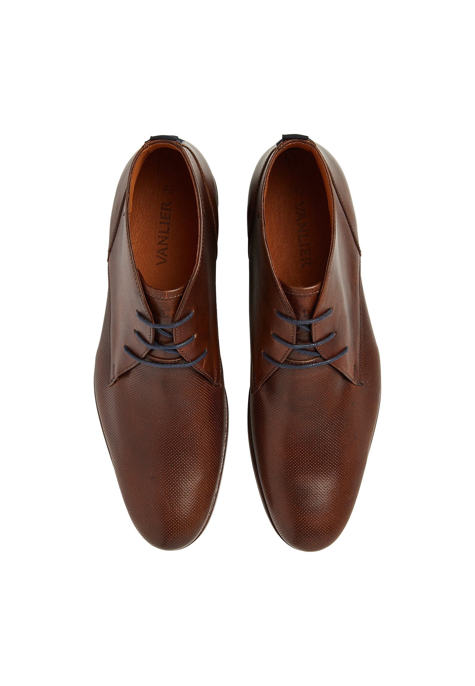 Cognac gladde loafer Sabinus halfhoge veterschoen met fijne print