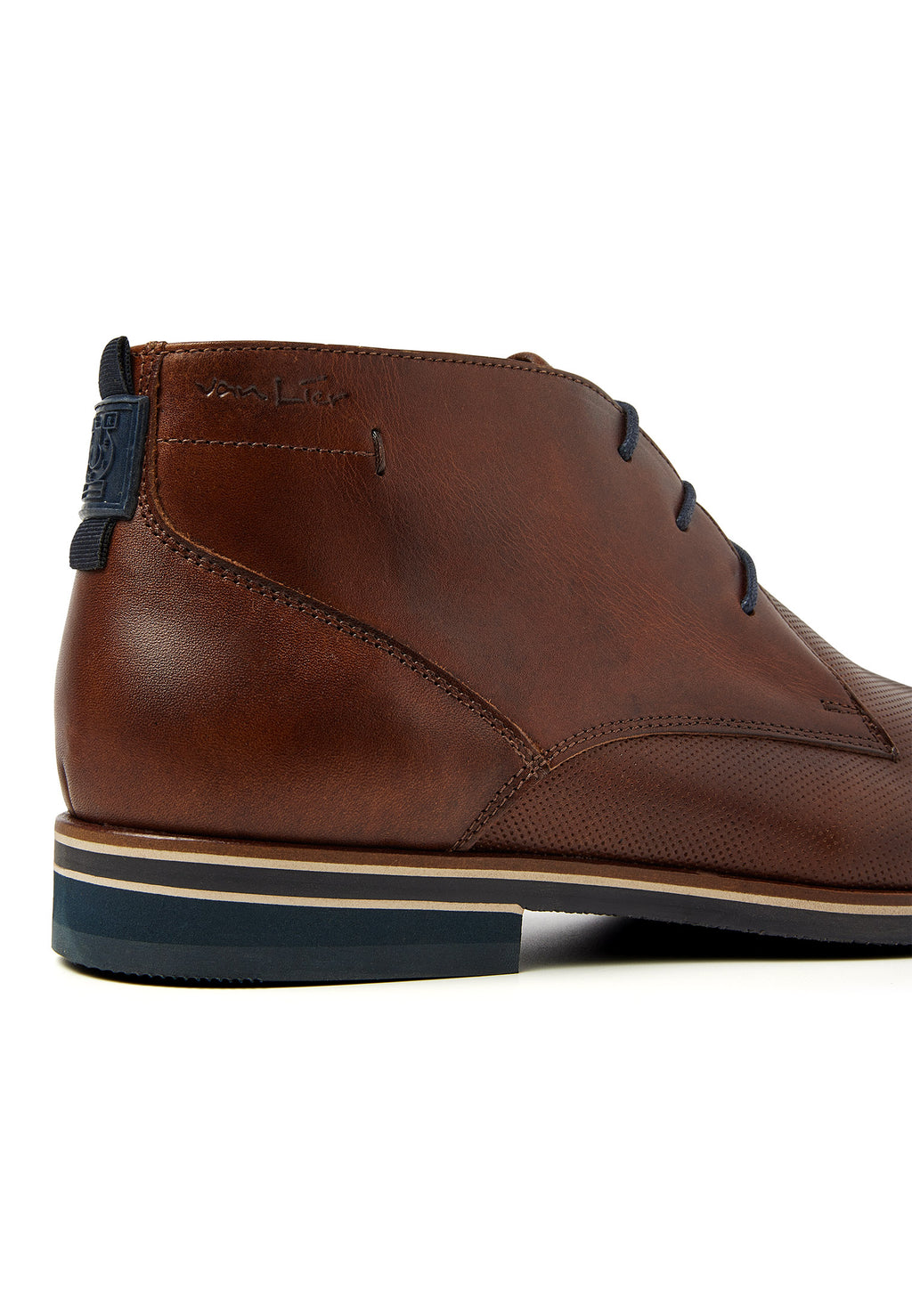 Cognac gladde loafer Sabinus halfhoge veterschoen met fijne print