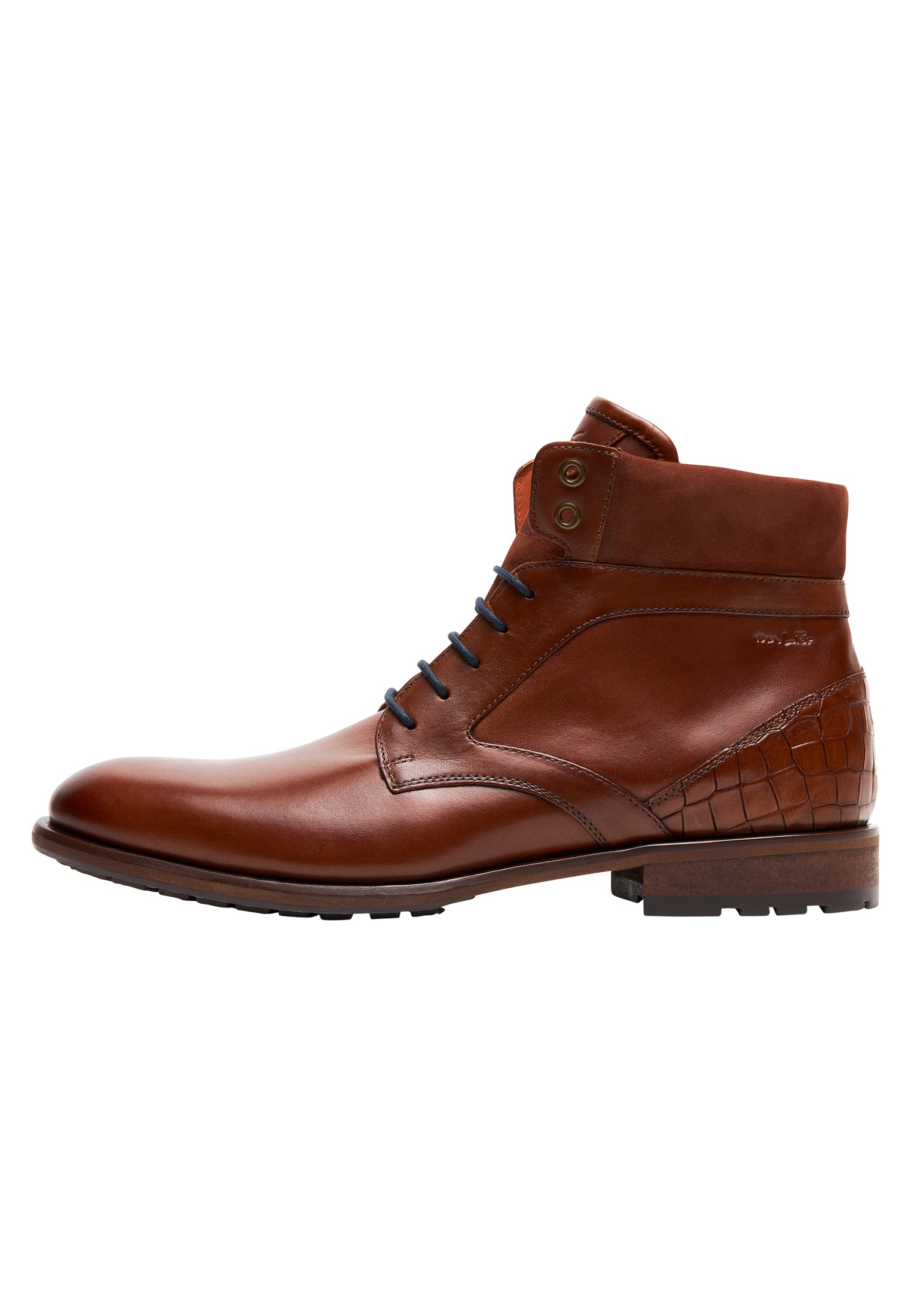 Cognac gladde leren Henry boot met fijne print