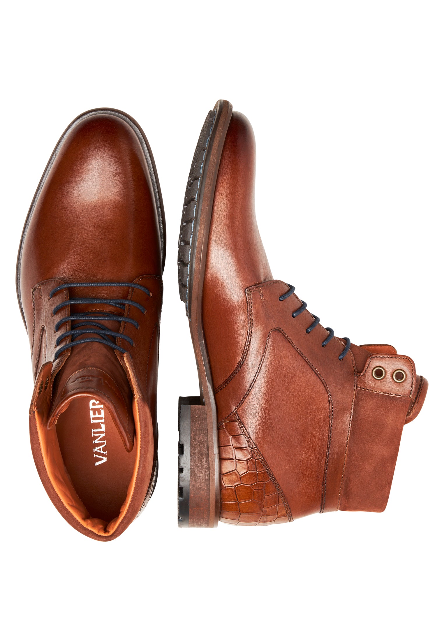 Cognac gladde leren Henry boot met fijne print