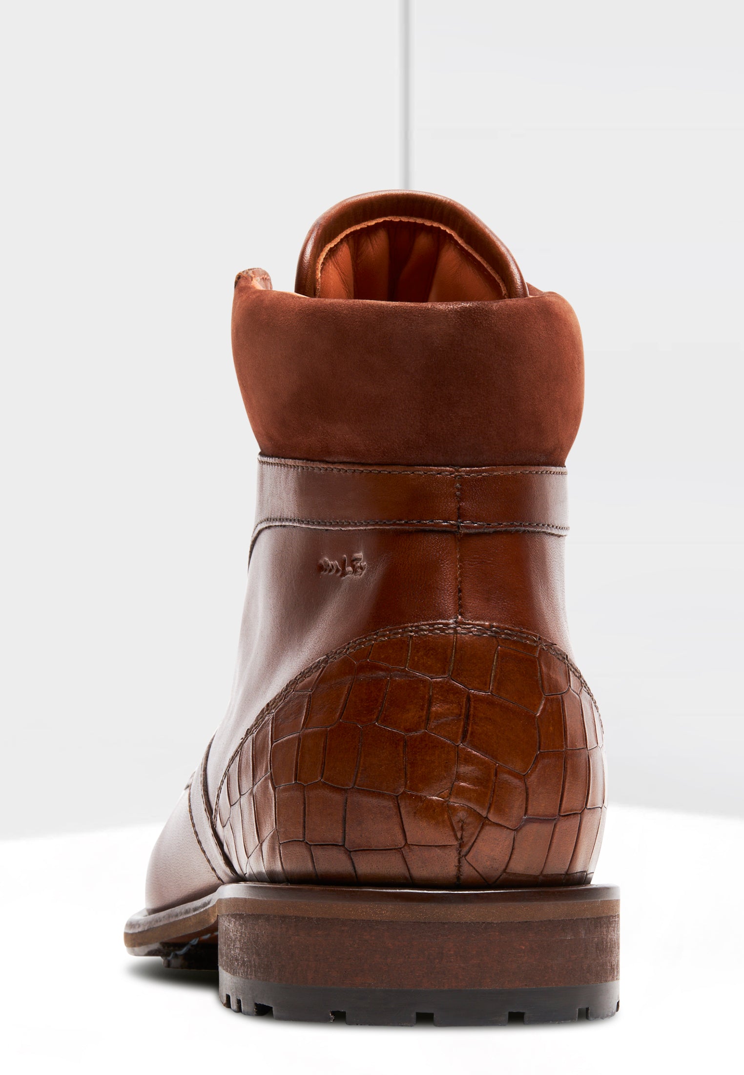 Cognac gladde leren Henry boot met fijne print