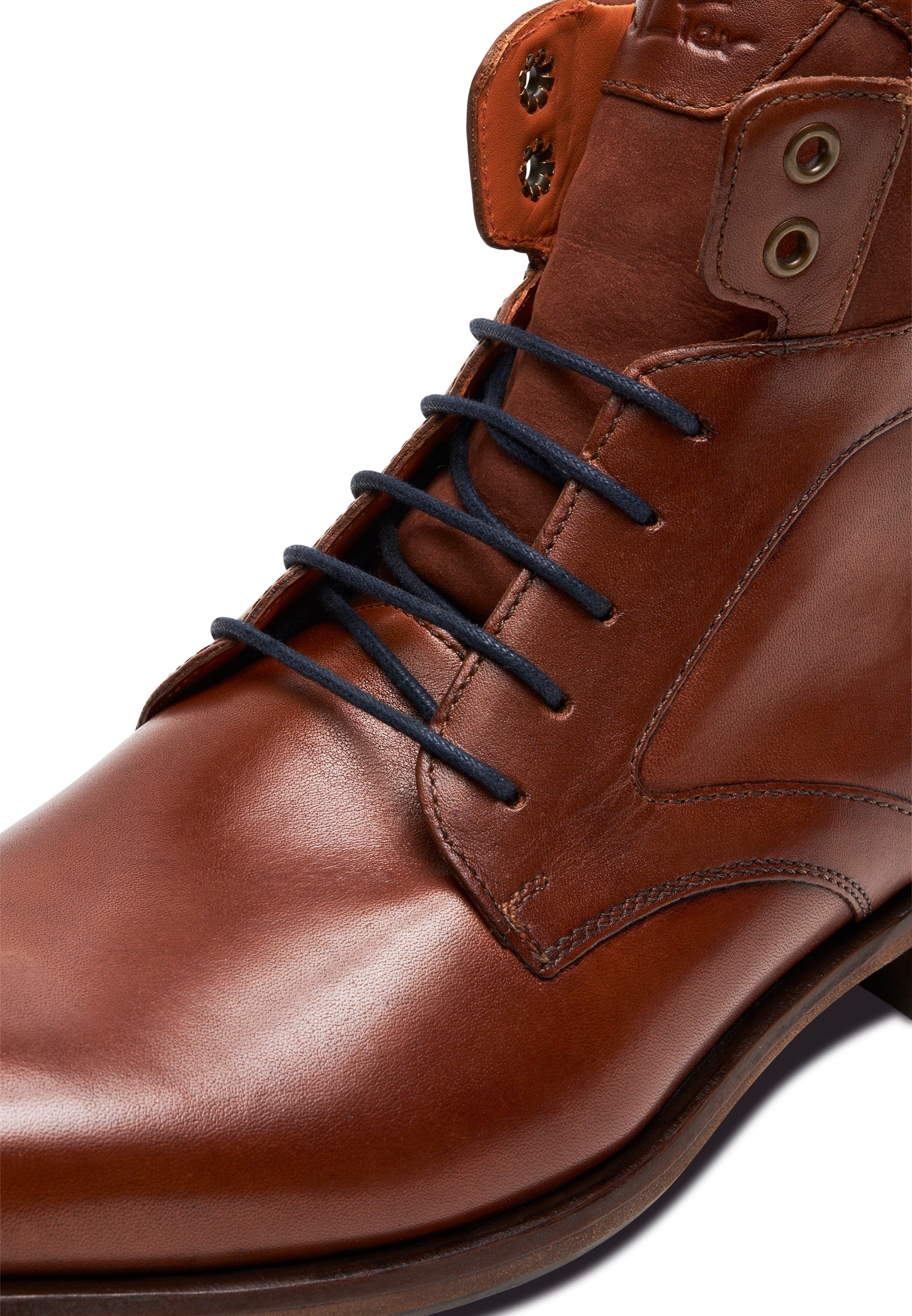 Cognac gladde leren Henry boot met fijne print
