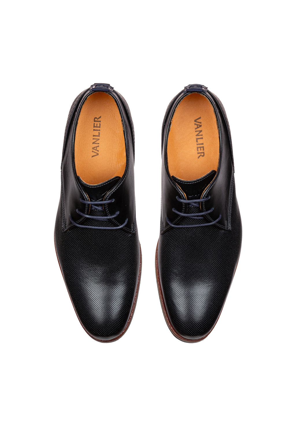 Navy gladleren Sabinus veterschoen