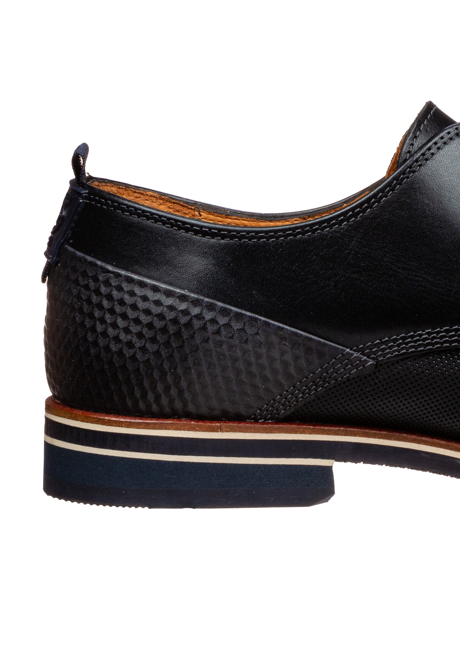 Navy gladleren Sabinus veterschoen