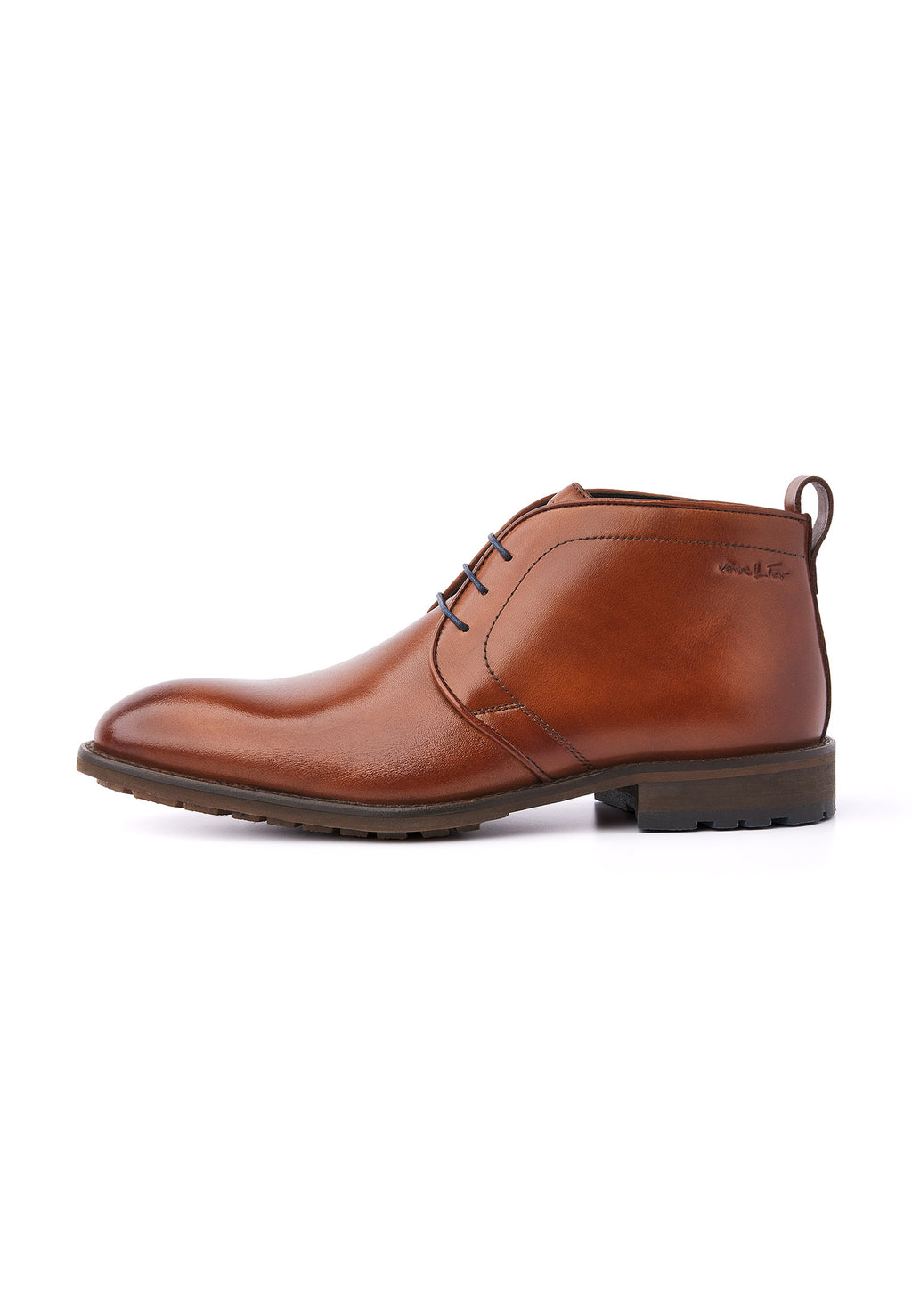 Cognac gladleren Montana halfhoge veterschoen