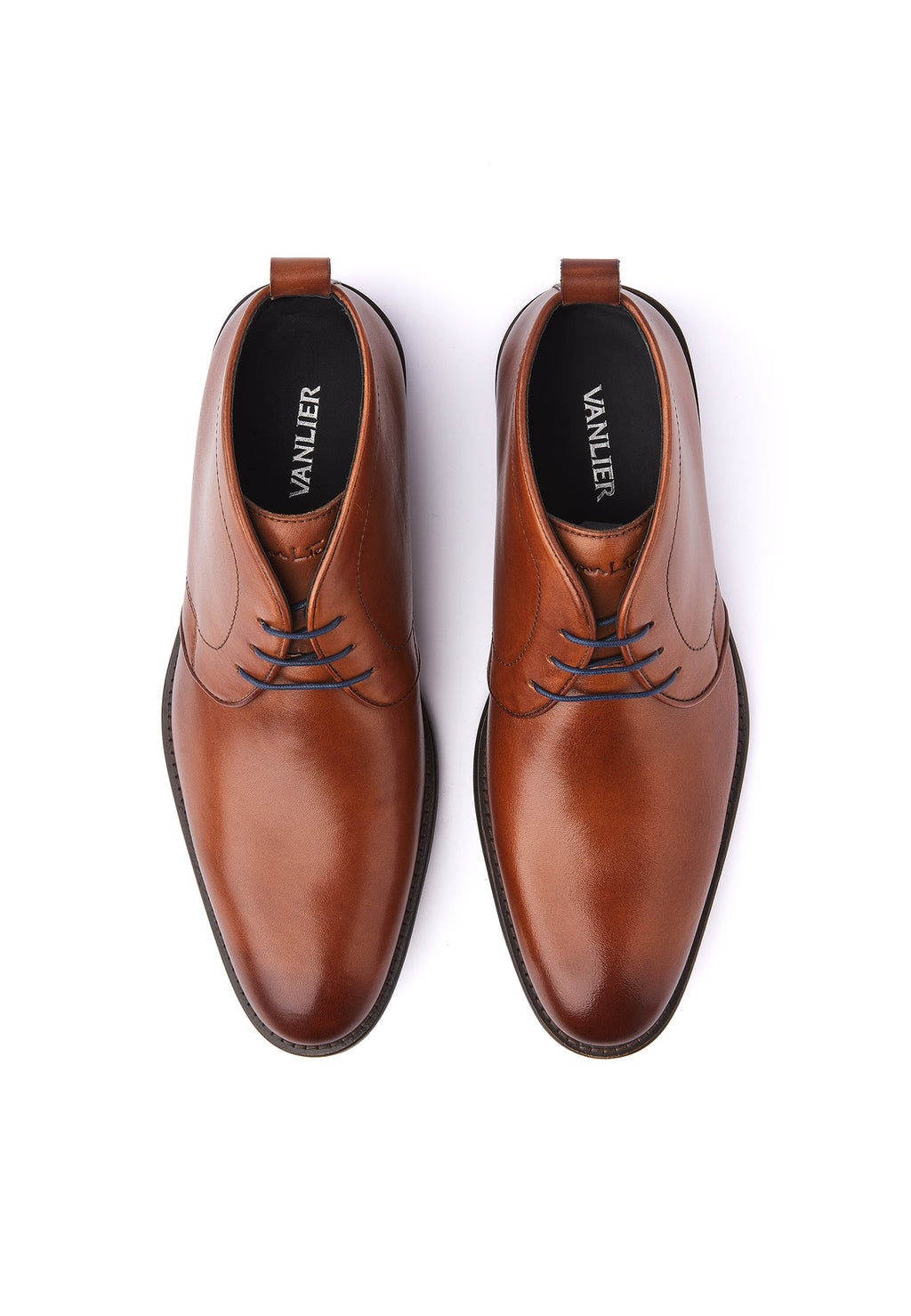 Cognac gladleren Montana halfhoge veterschoen