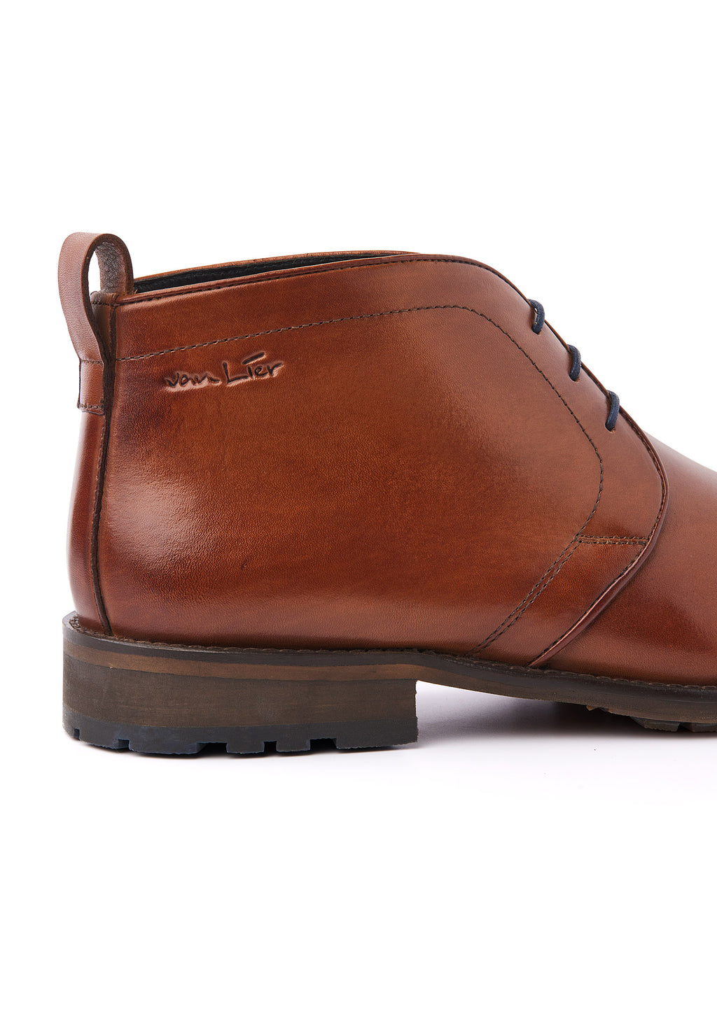 Cognac gladleren Montana halfhoge veterschoen