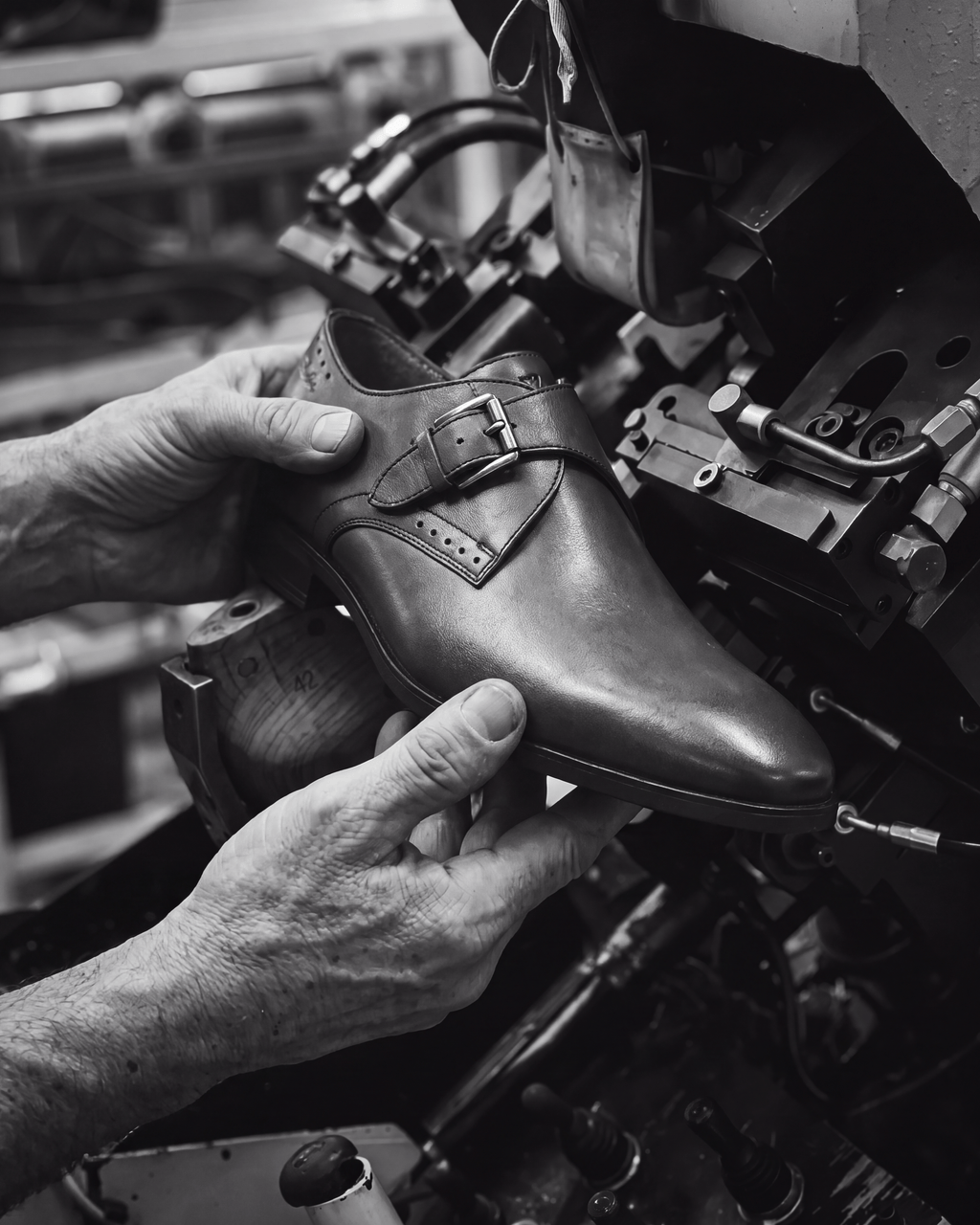 Cognac gladleren Portofino gespschoen – vakmanschap in de fabriek