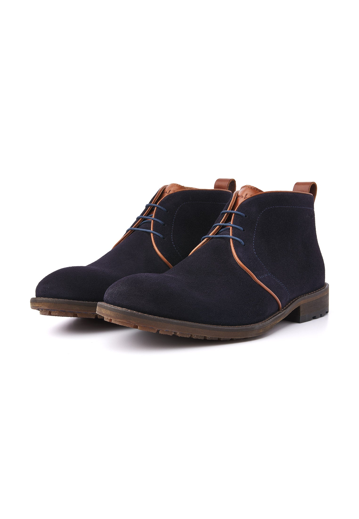 Navy blauw suède Montana halfhoge veterschoen