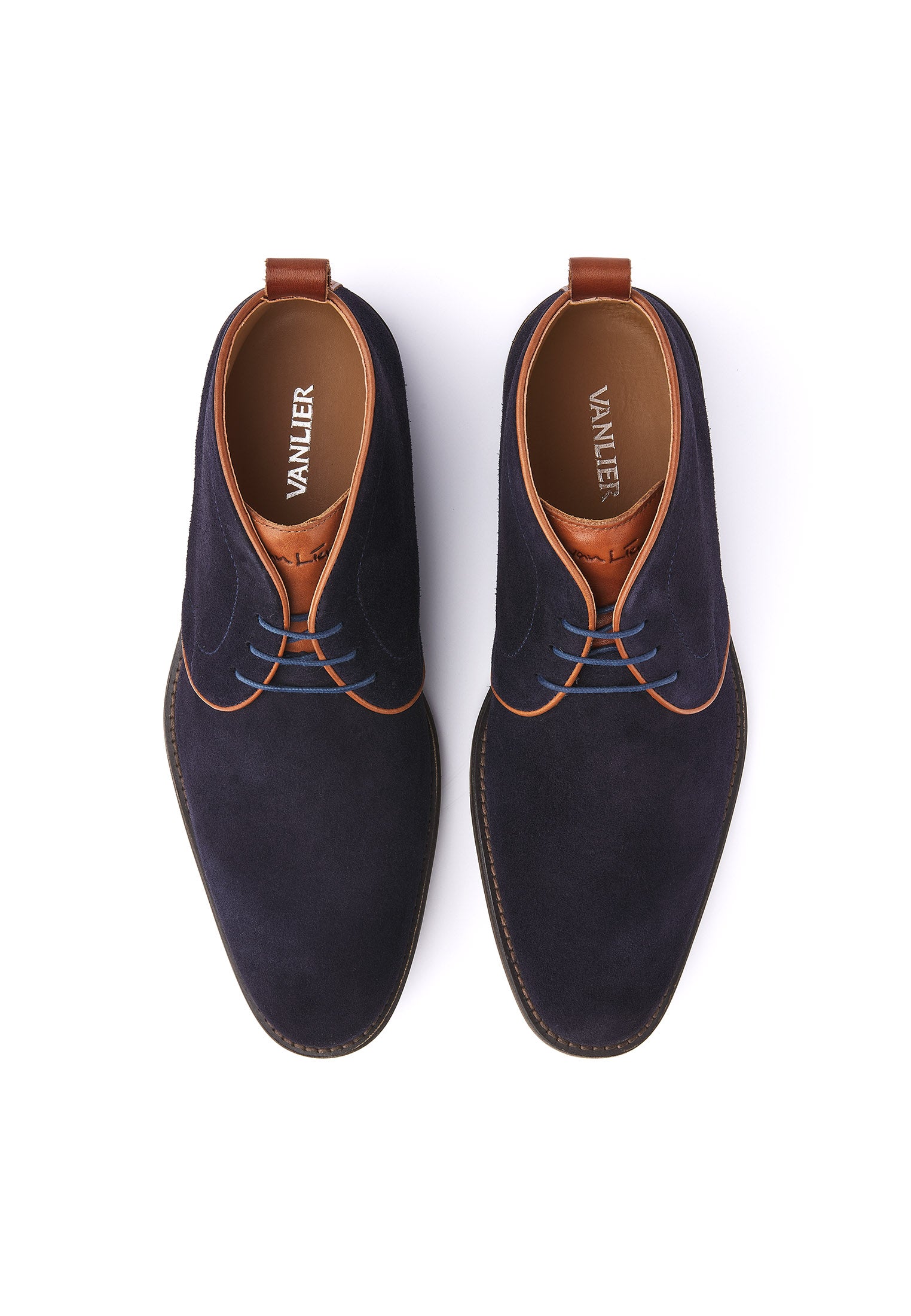 Navy blauw suède Montana halfhoge veterschoen
