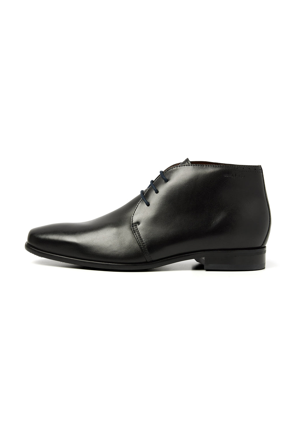 Zwart gladleren met rubberen zool Rhodes halfhoge veterschoen
