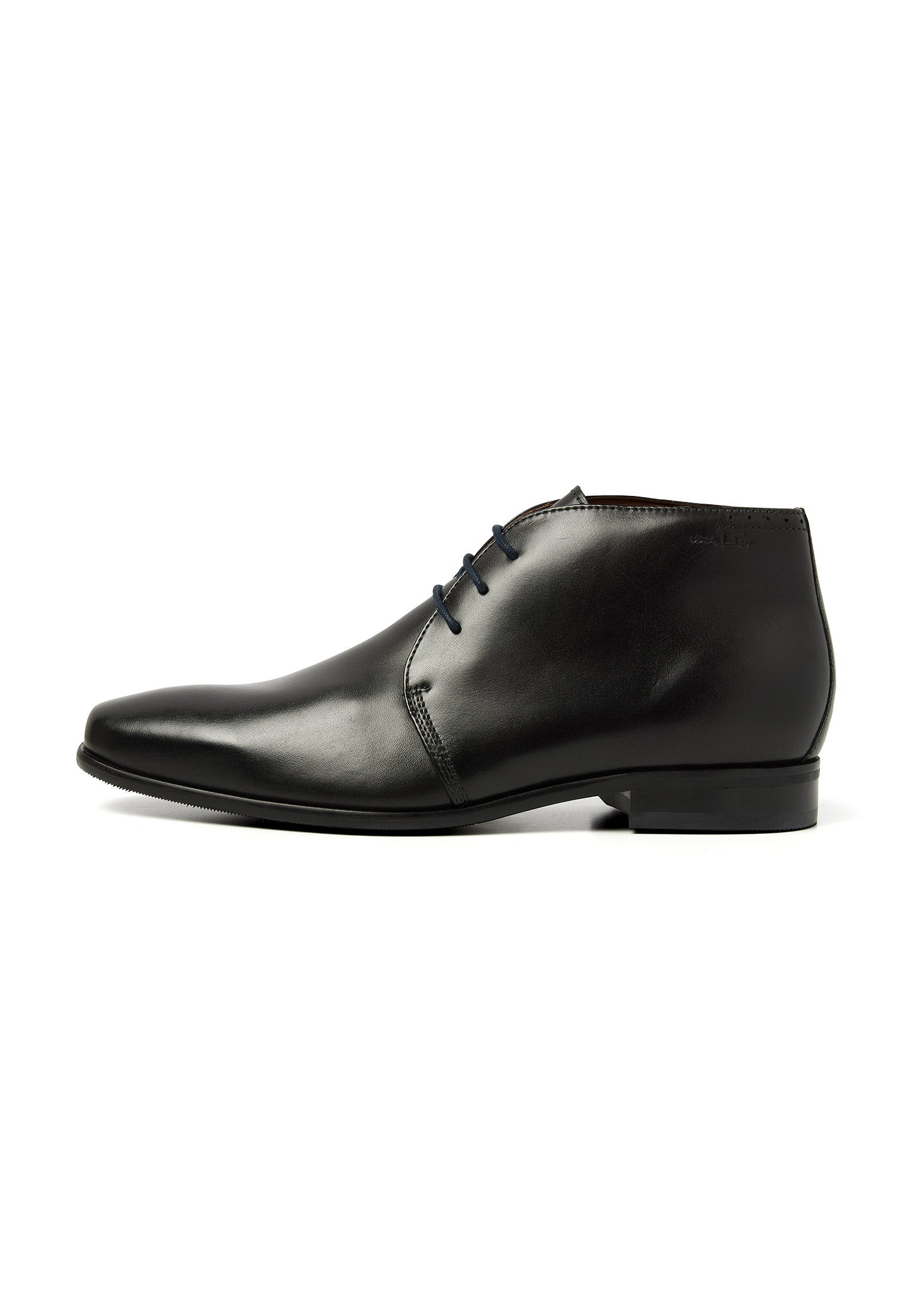 Zwart gladleren met rubberen zool Rhodes halfhoge veterschoen