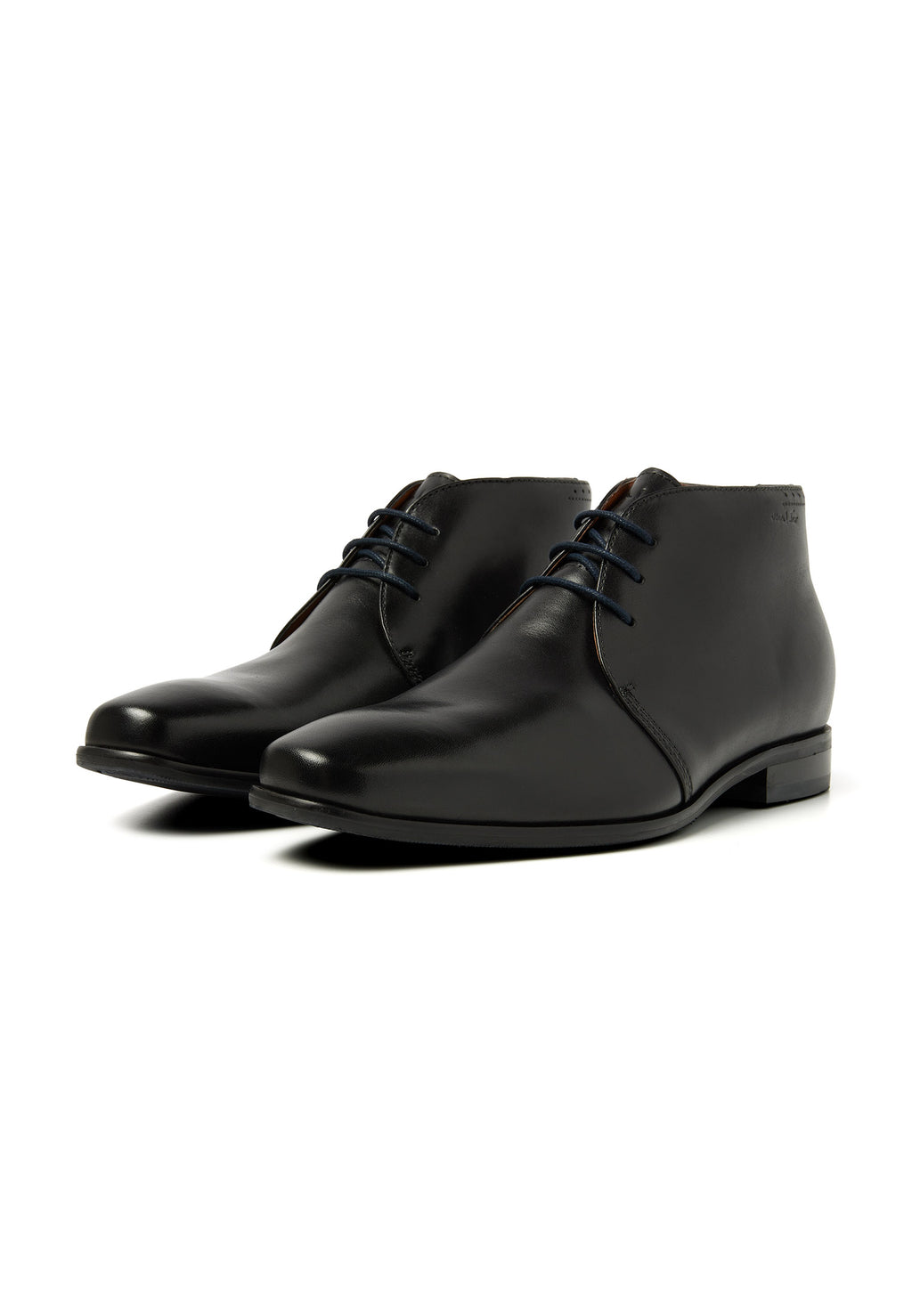 Zwart gladleren met rubberen zool Rhodes halfhoge veterschoen