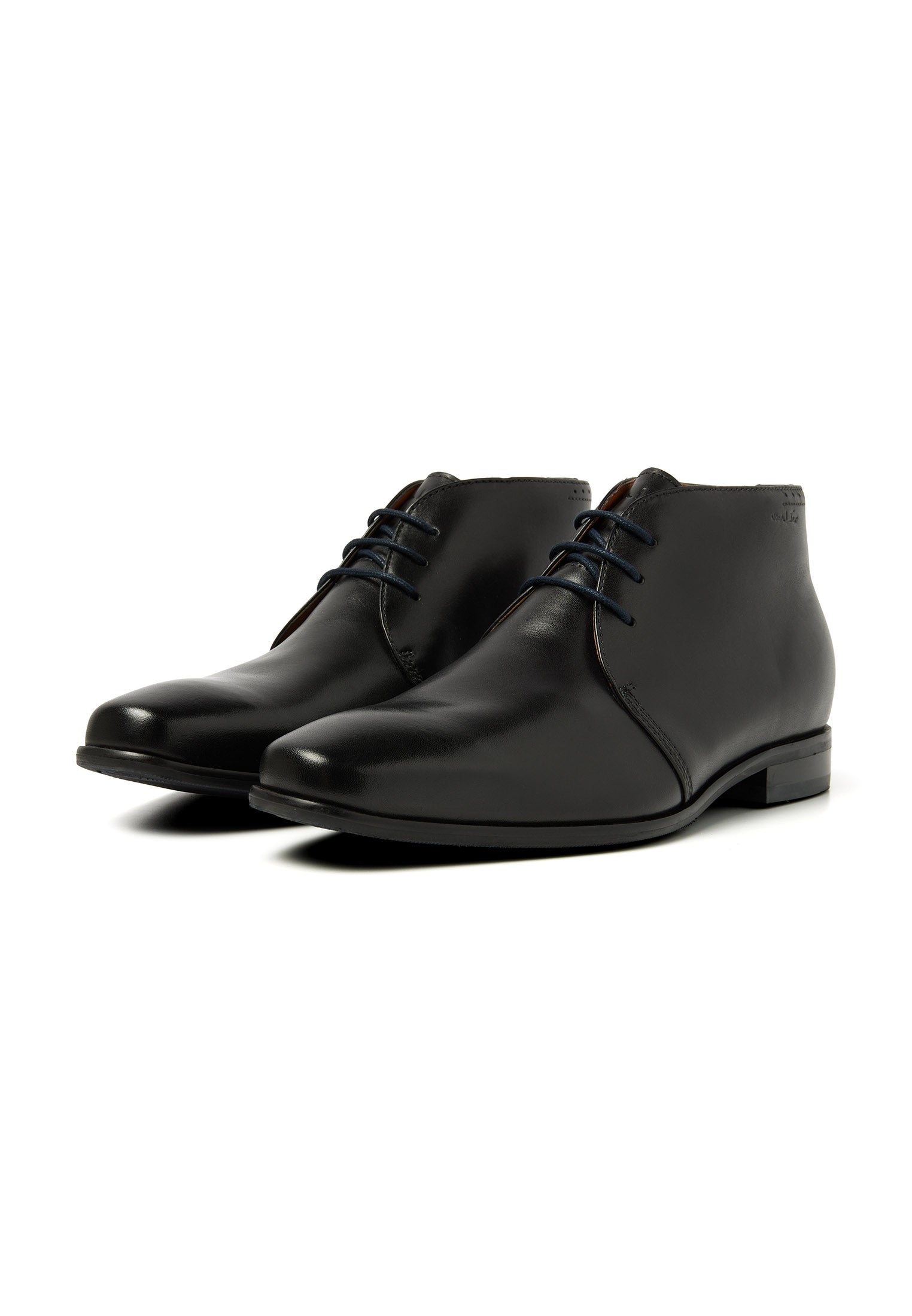 Zwart gladleren met rubberen zool Rhodes halfhoge veterschoen