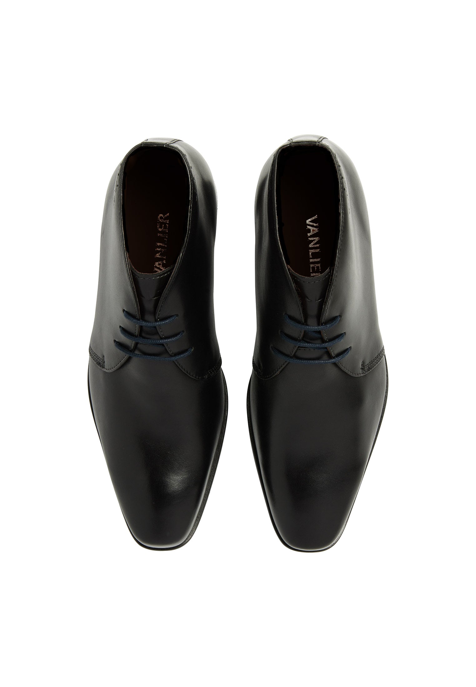 Zwart gladleren met rubberen zool Rhodes halfhoge veterschoen