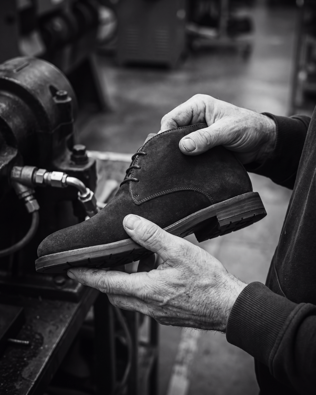 Donker bruin suède Boston boot – ambachtelijke productie in de fabriek