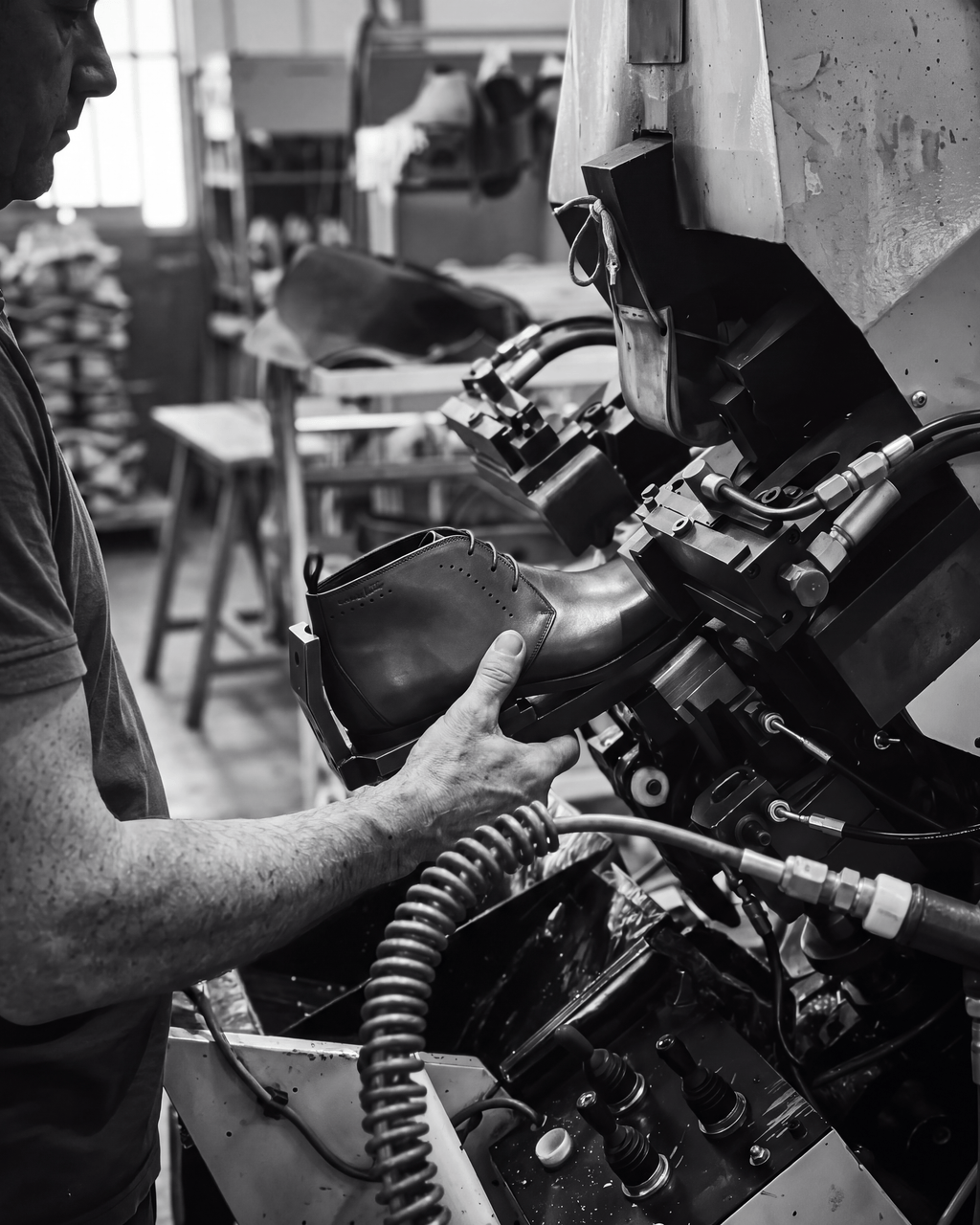 Cognac gladleren Bregenz halfhoge veterschoen – vakmanschap in de fabriek