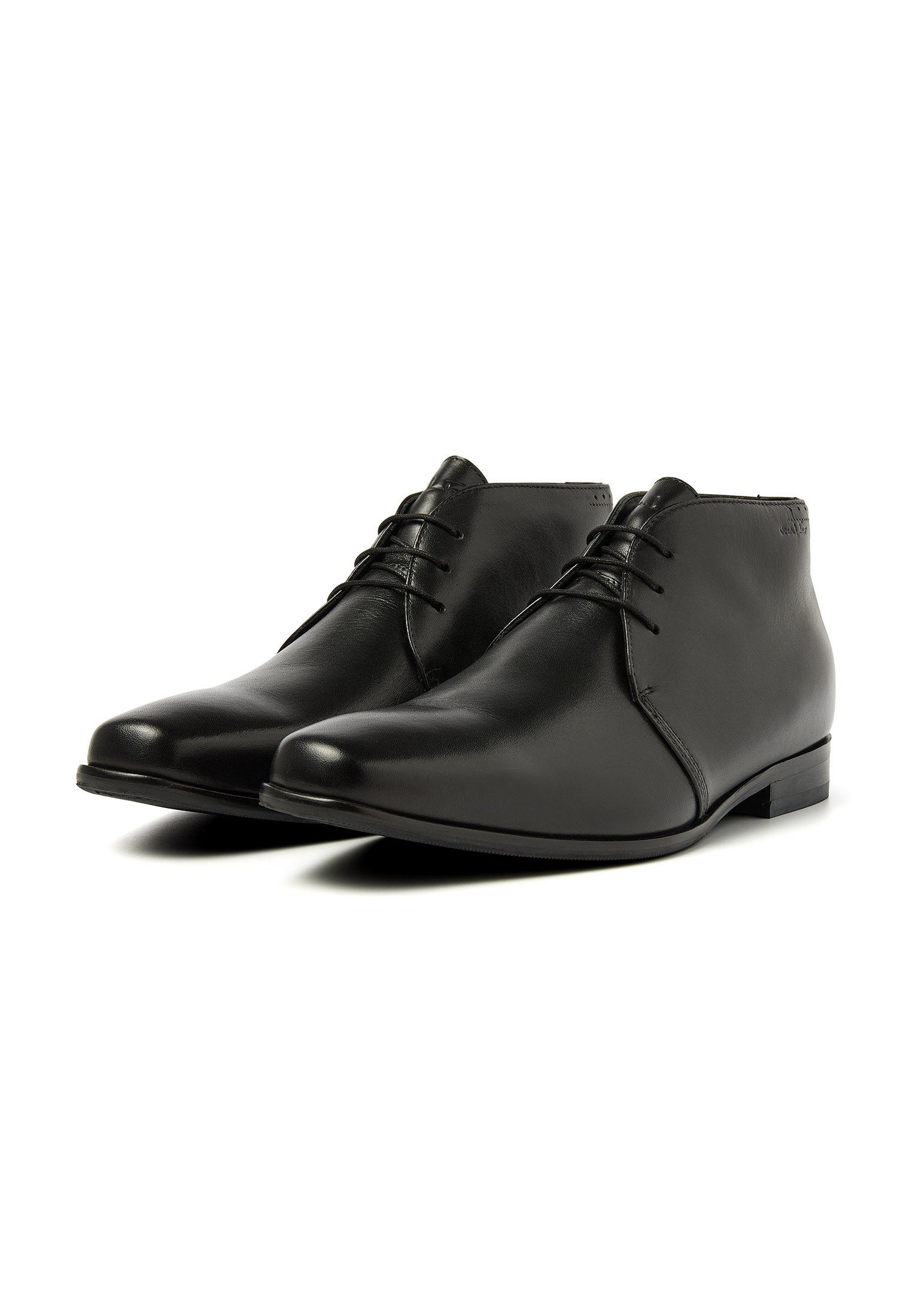 Zwart gladleren met rubberen zool Santorini halfhoge veterschoen