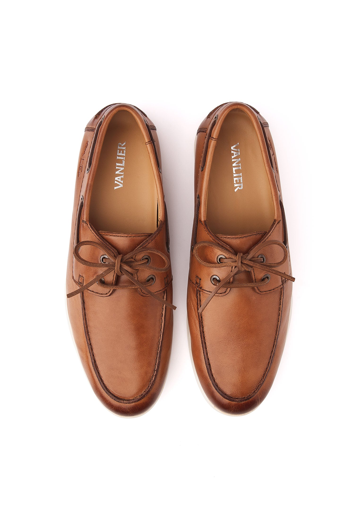 Cognac gladleren Riva bootschoen