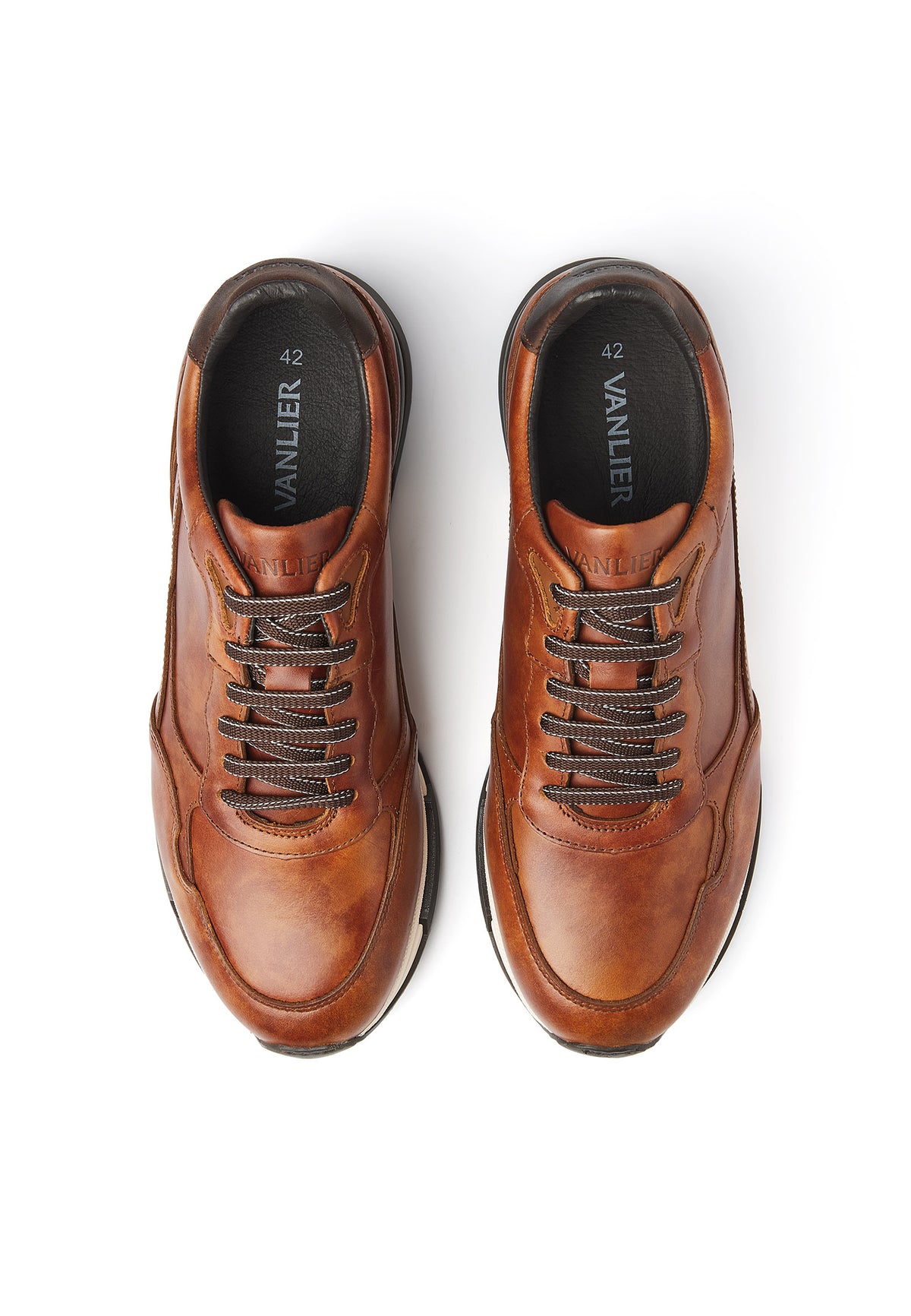 Cognac gladleren Romeo sneaker