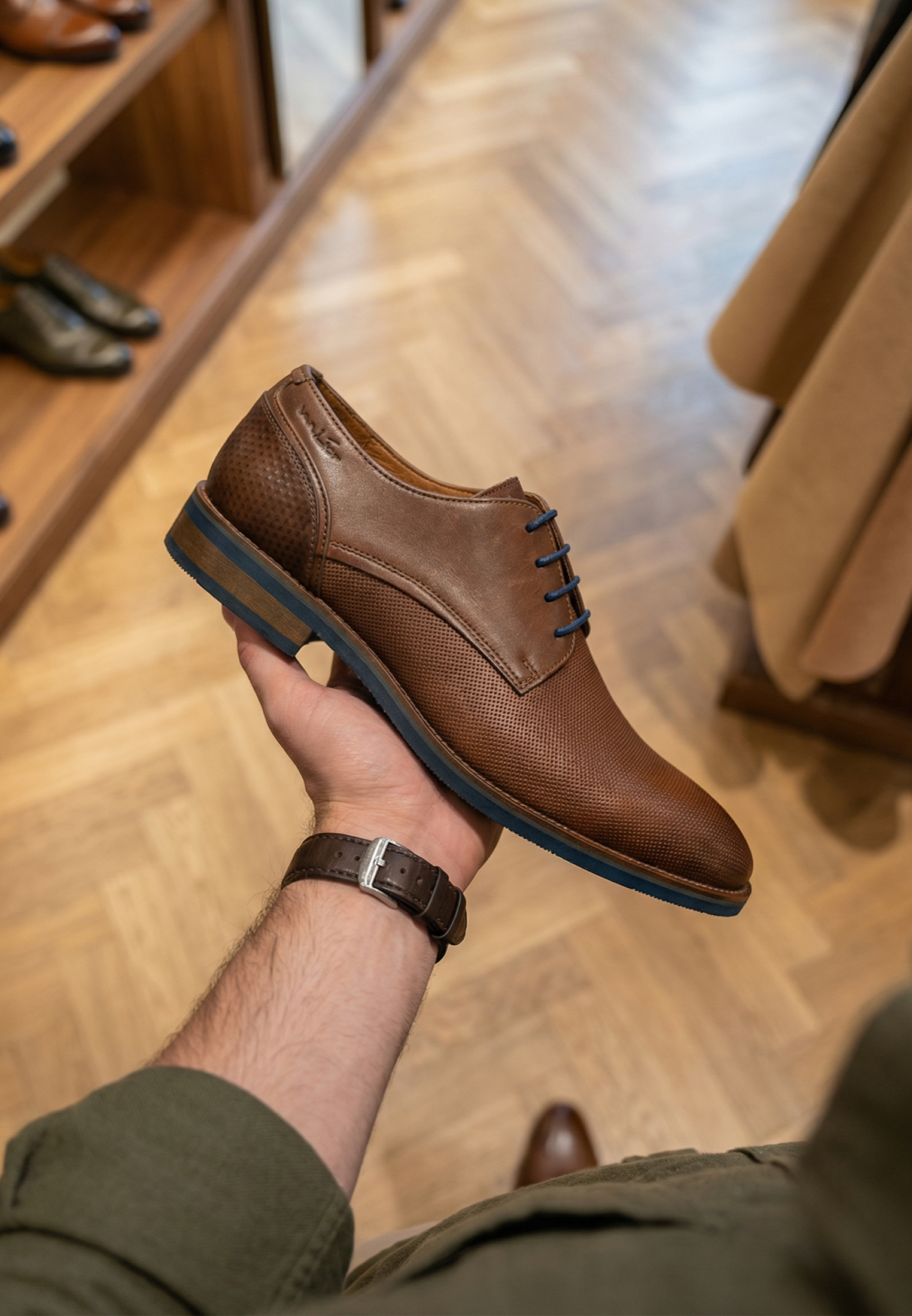 Hell cognac gladleren Amalfi veterschoen