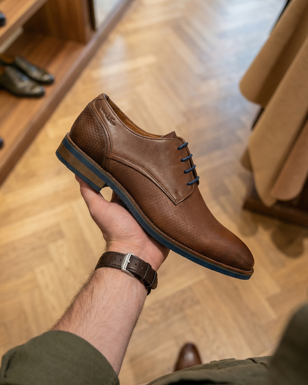 Hell cognac gladleren Amalfi veterschoen