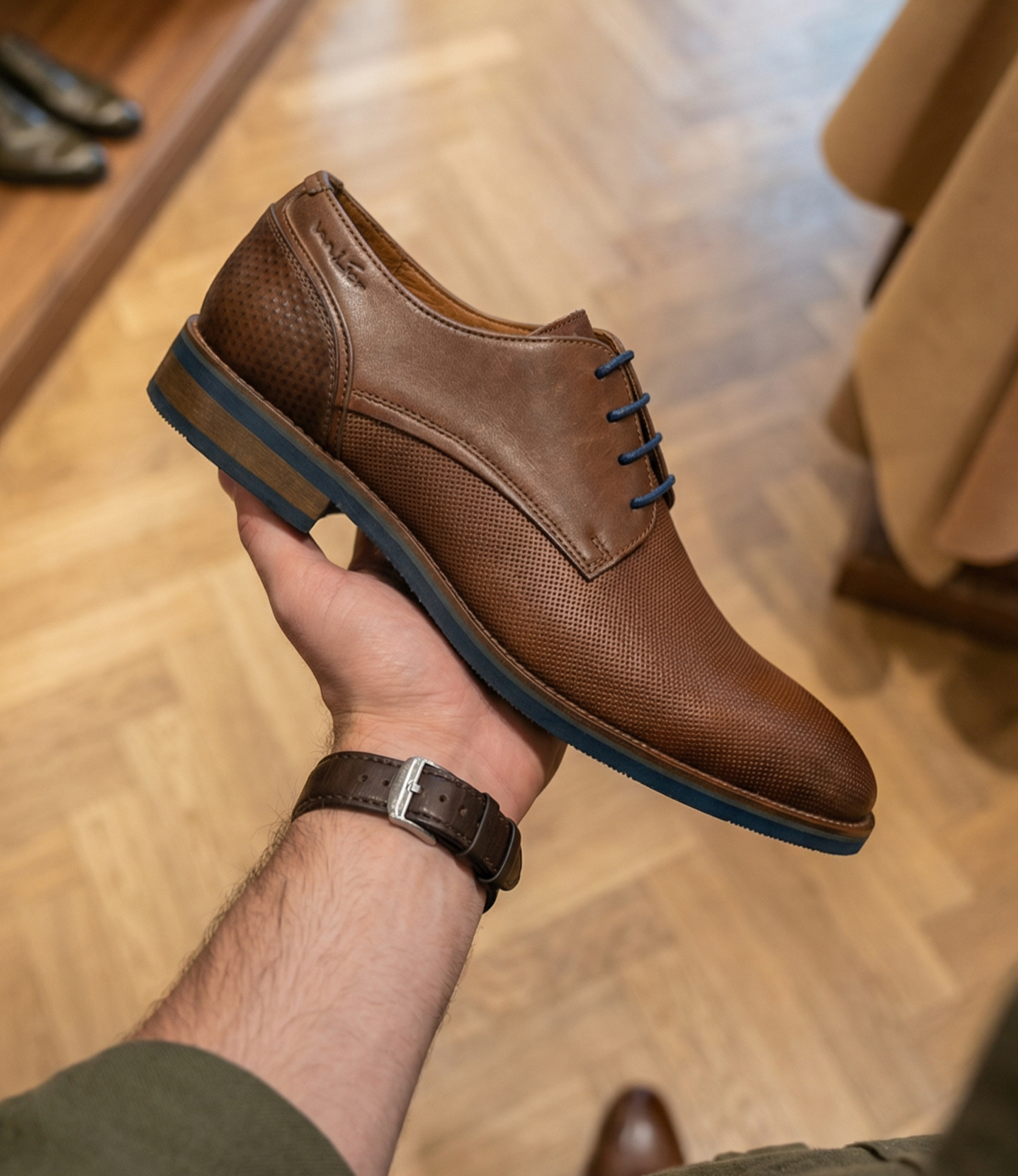 Hell cognac gladleren Amalfi veterschoen