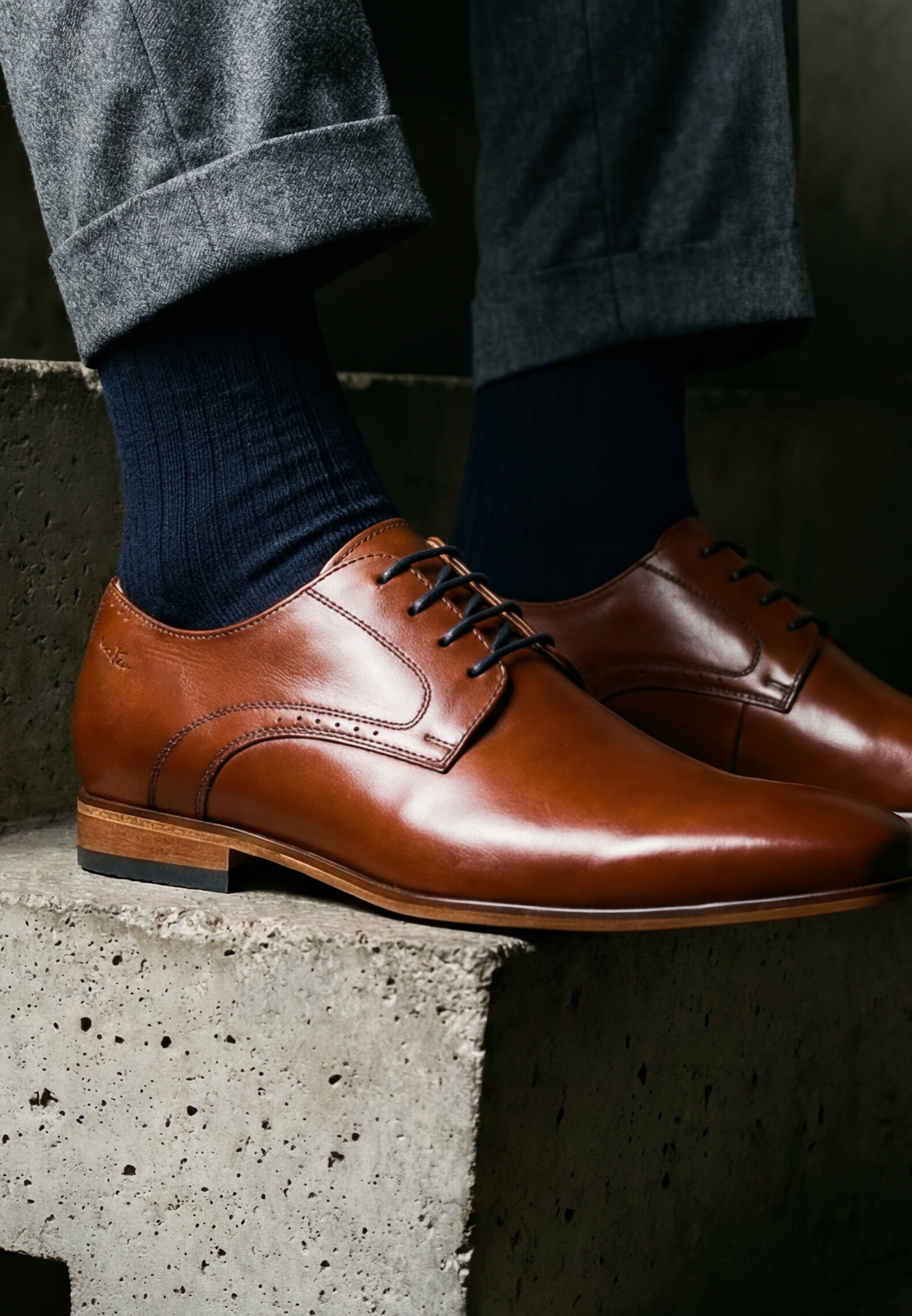 Cognac Glattleder Rhodes Schnürschuh