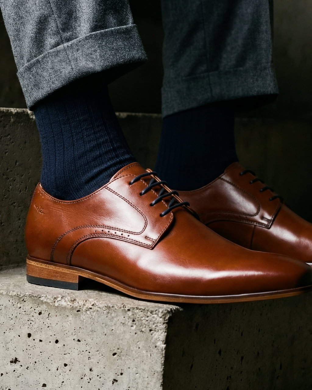 Cognac Glattleder Rhodes Schnürschuh