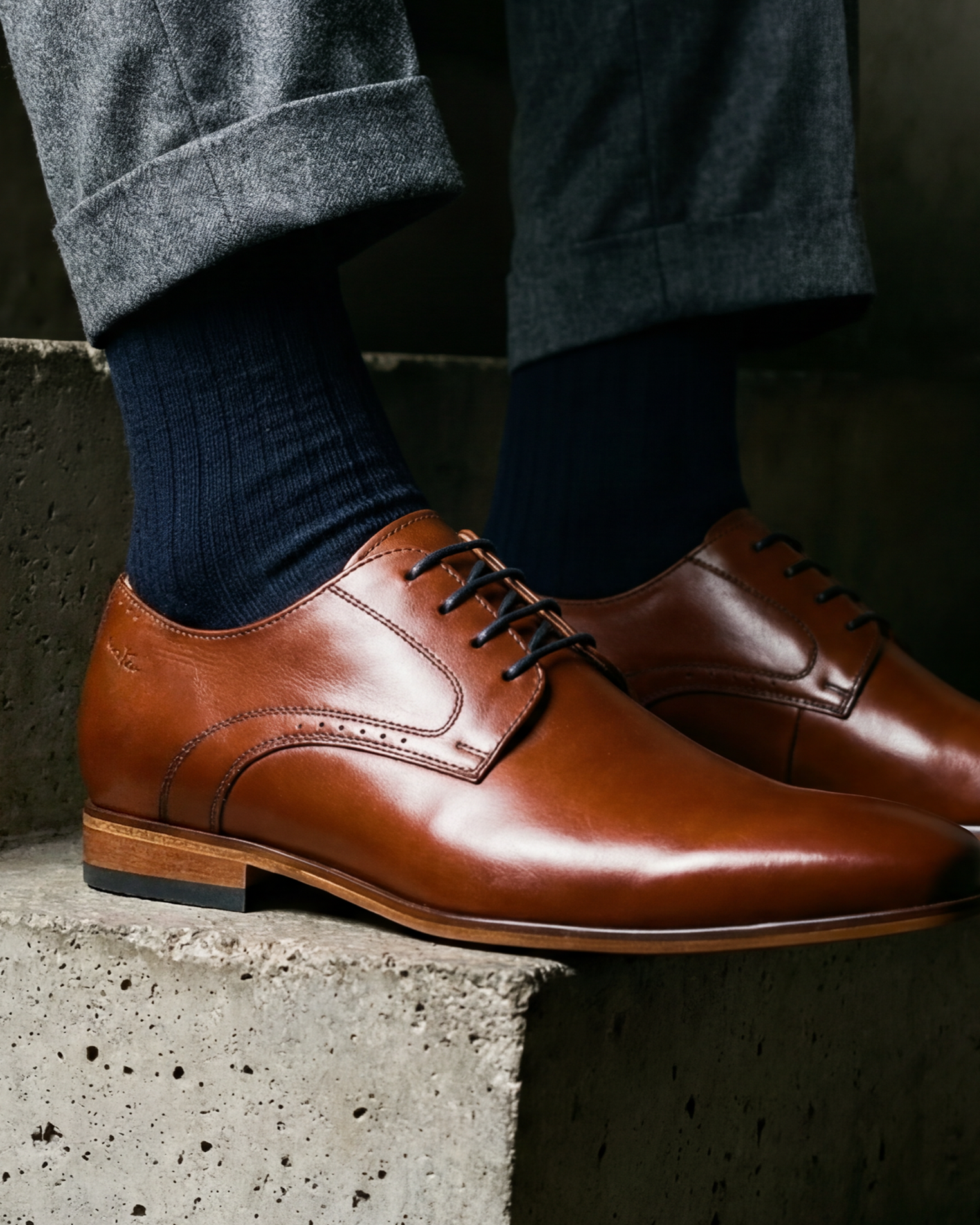 Cognac Glattleder Rhodes Schnürschuh