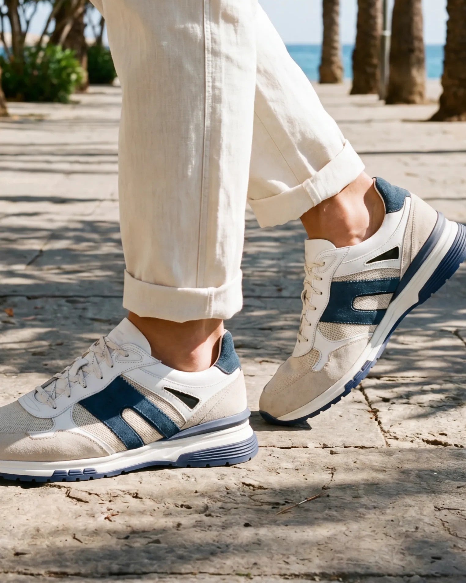 Beige blauw suède combi Veneto sneaker