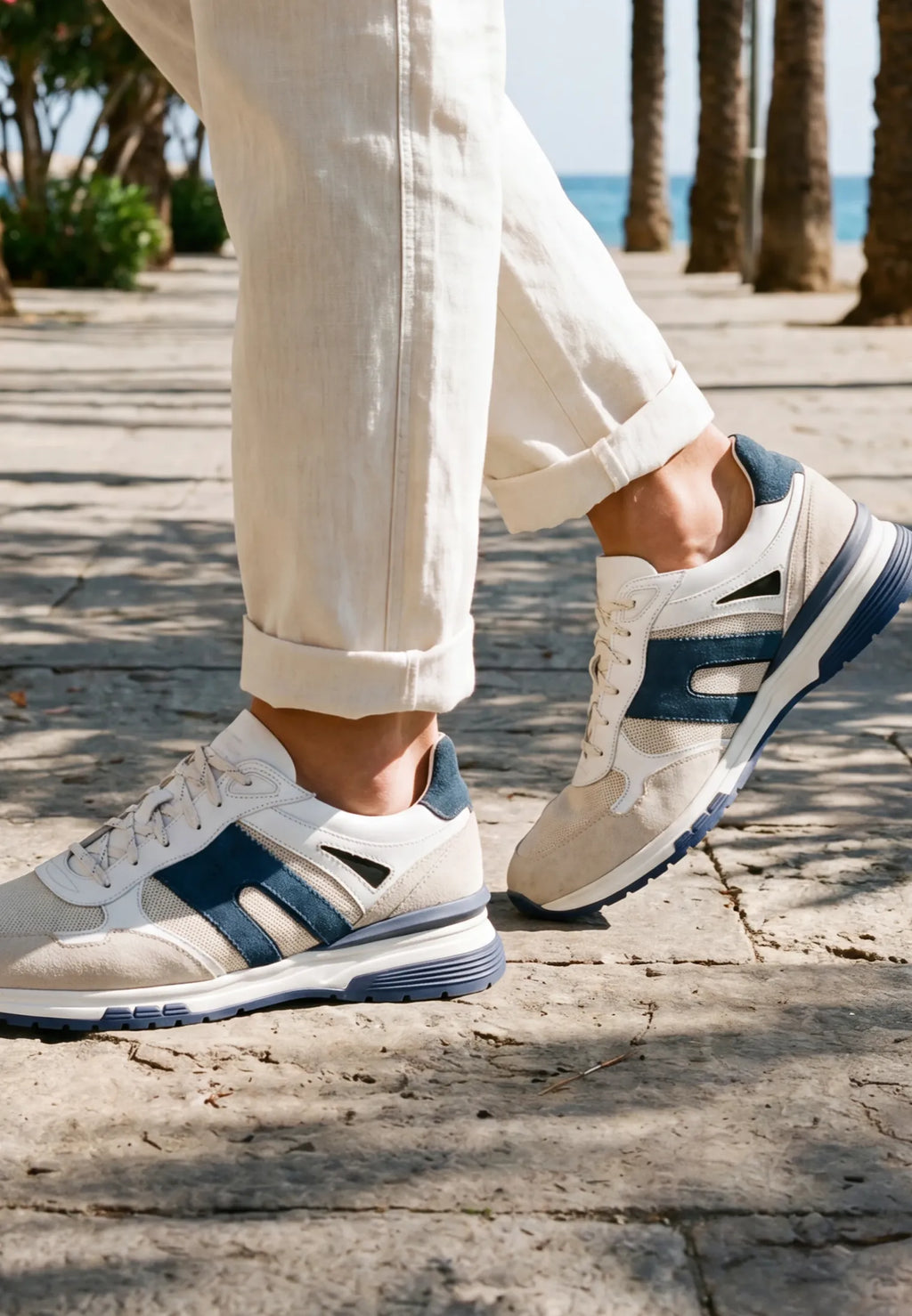 Beige blauw suède combi Veneto sneaker