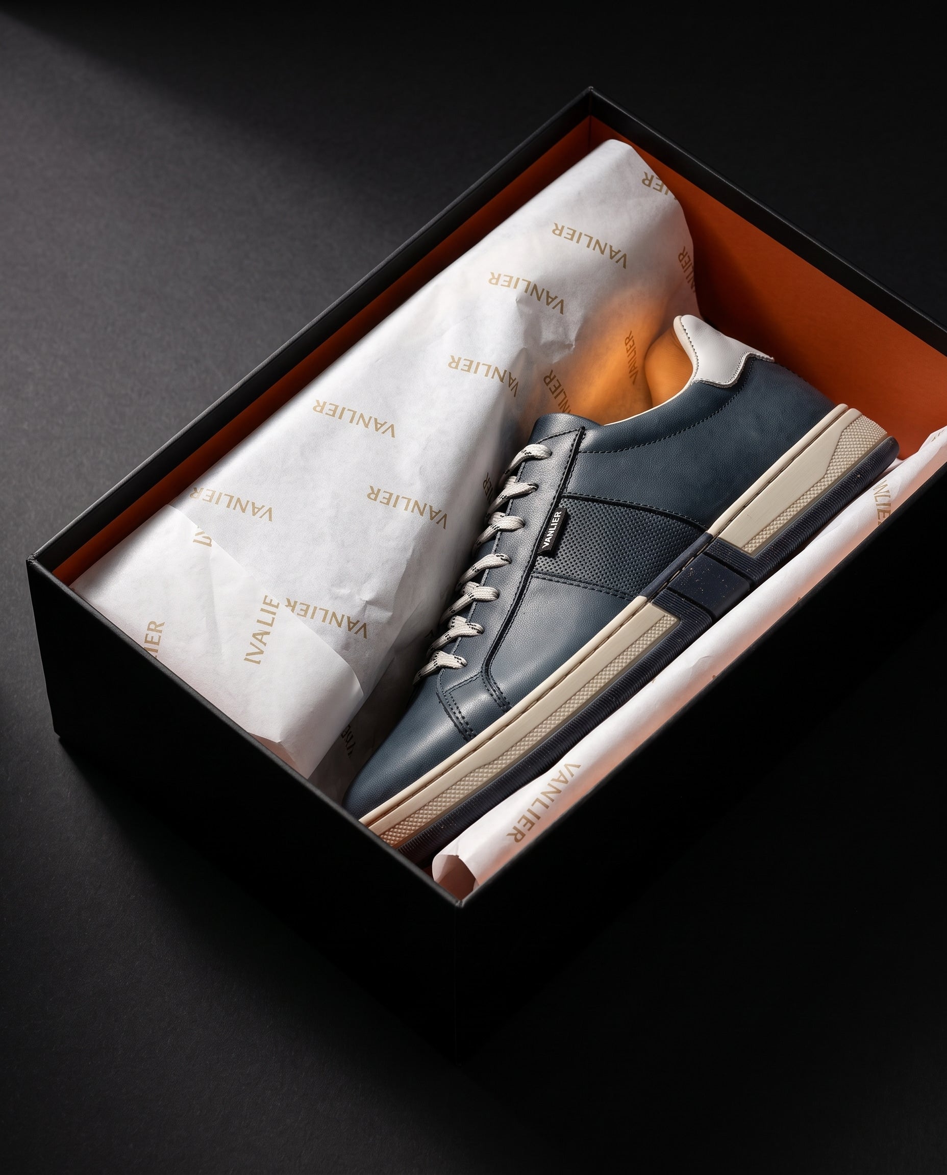 Navy blauw gladleren Retro sneaker