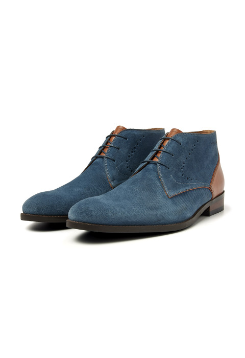 Halbhoher Schnürschuh Vienna aus blauem Wildleder