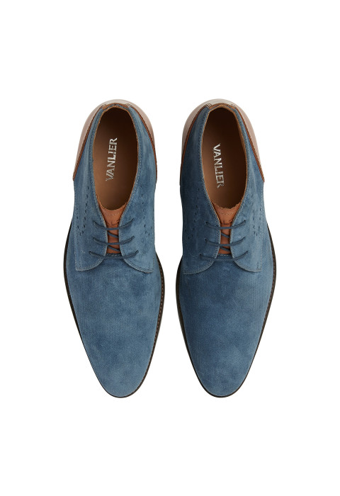 Halbhoher Schnürschuh Vienna aus blauem Wildleder